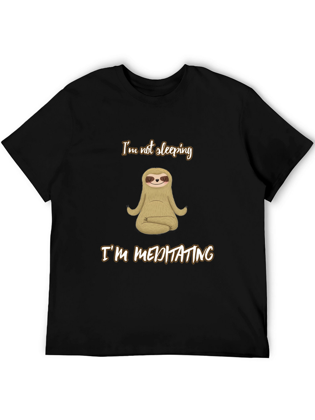 Meditating Sloth Graphic Tee - Relaxed Fit Black T-Shirt