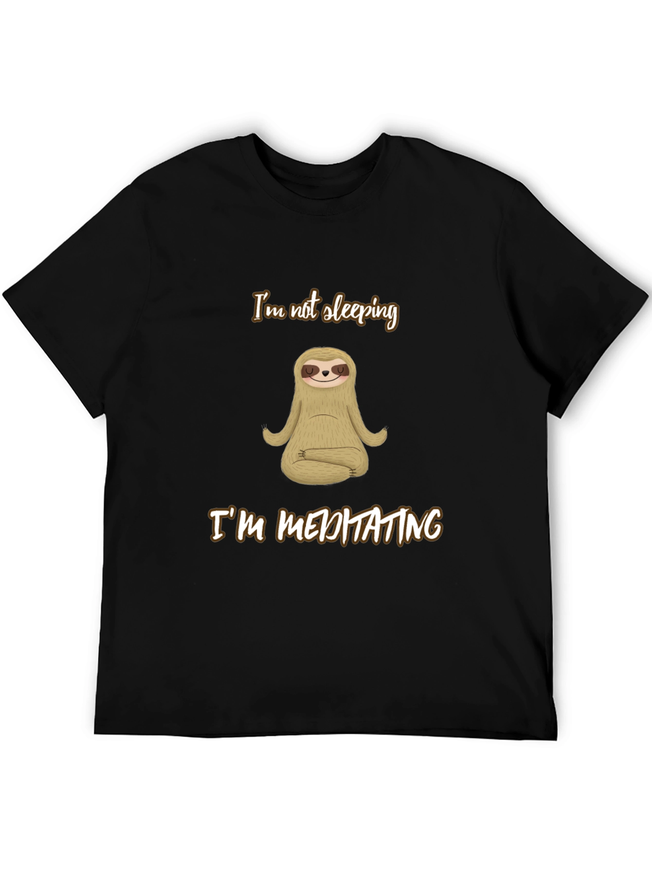 Meditating Sloth Graphic Tee - Relaxed Fit Black T-Shirt