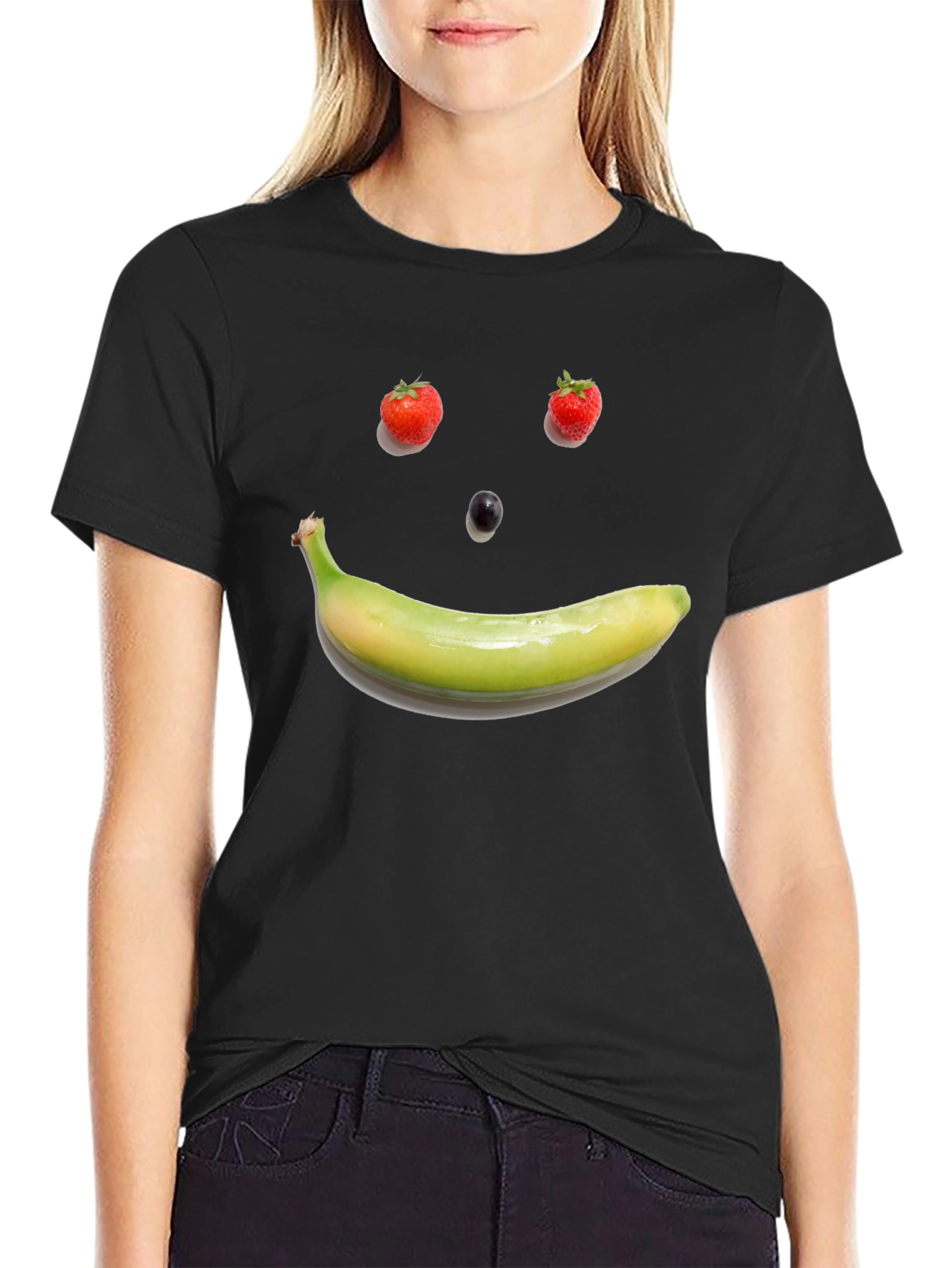 Fruit Face Graphic Tee - Black Cotton T-Shirt