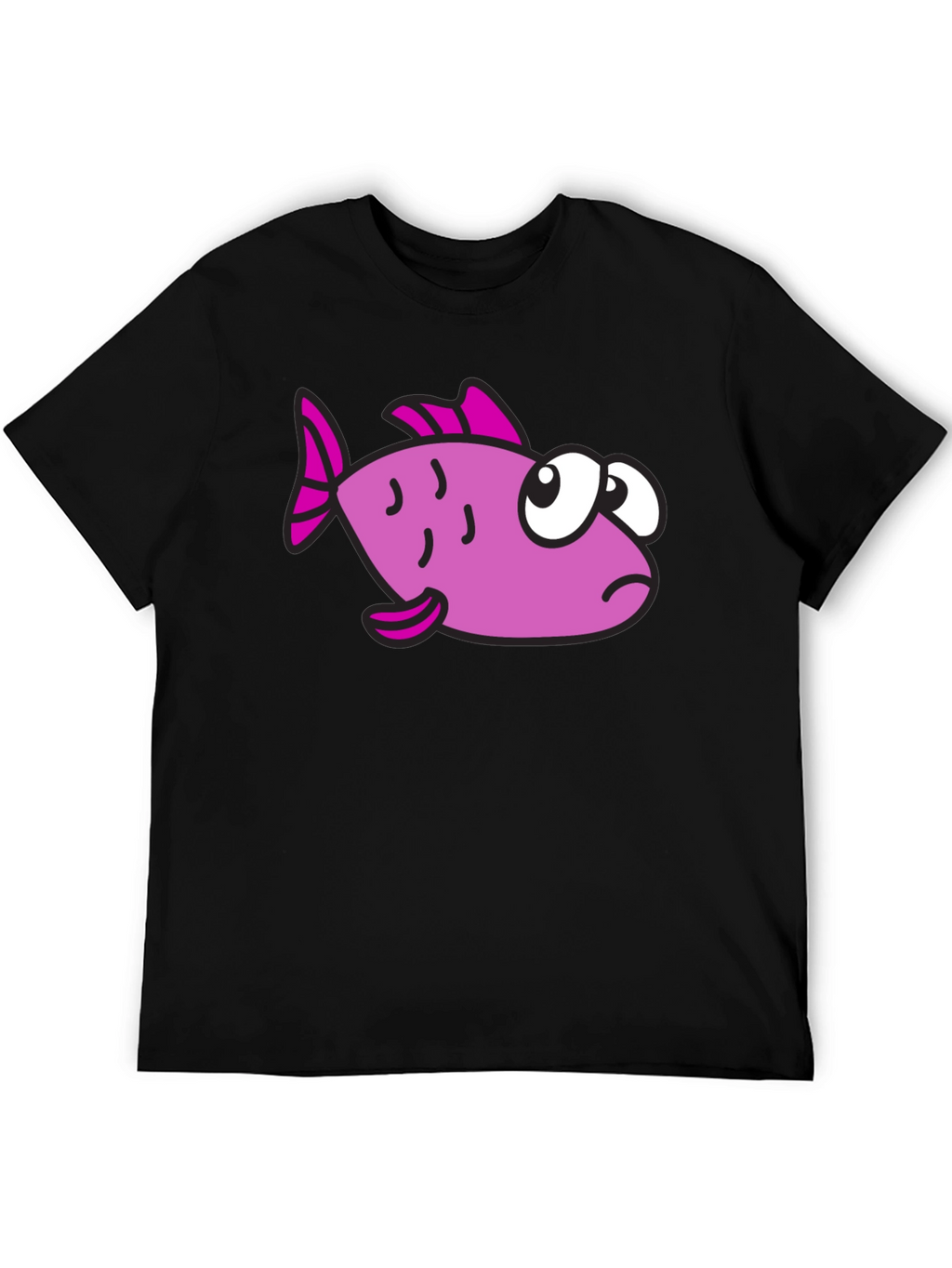 Funny Cartoon Fish Black T-Shirt