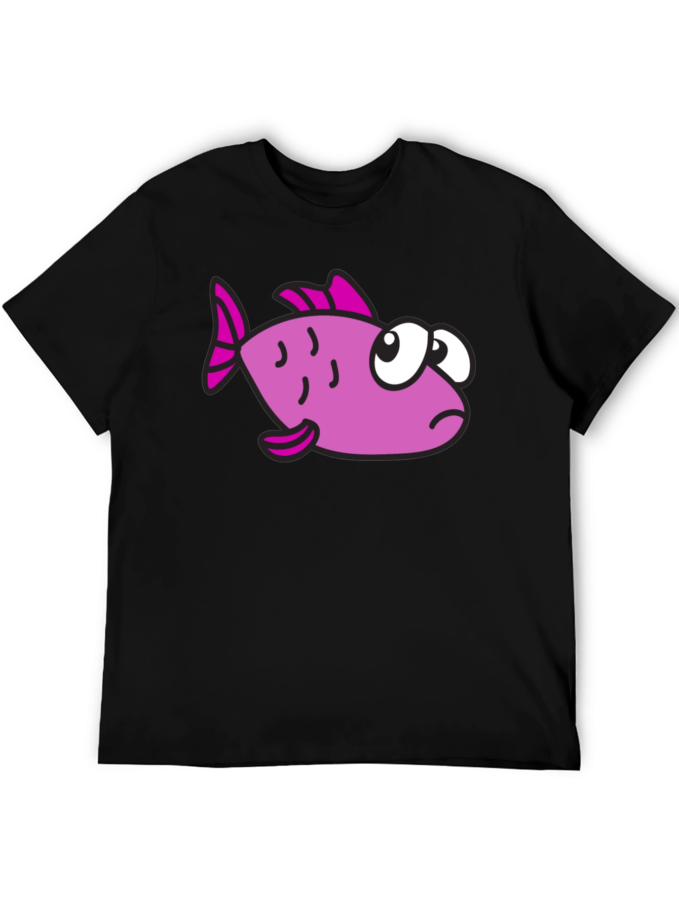 Funny Cartoon Fish Black T-Shirt