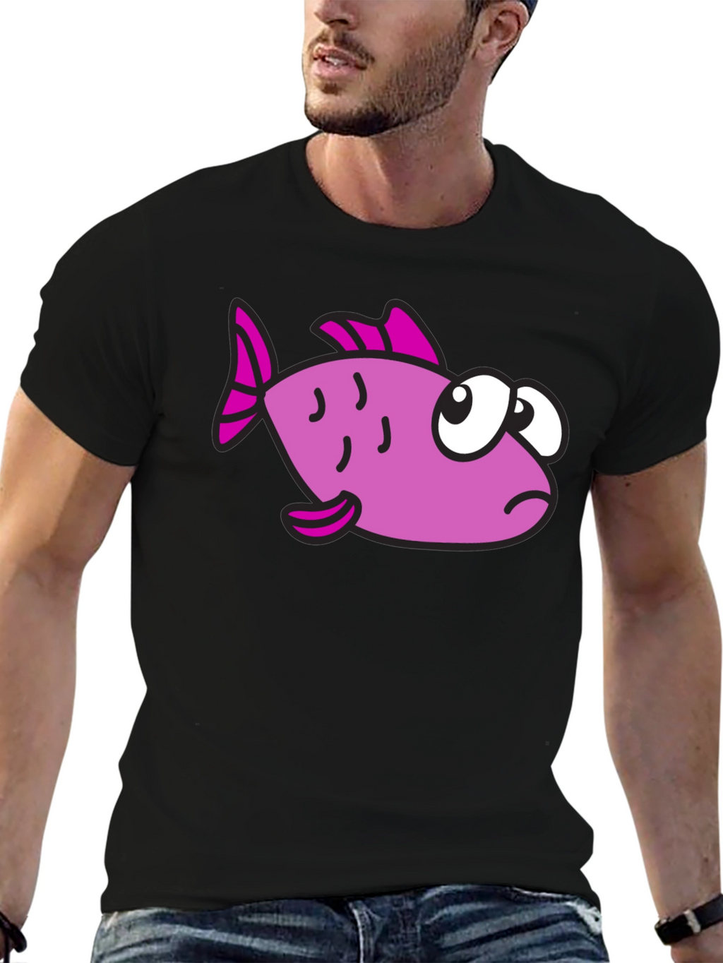 Funny Cartoon Fish Black T-Shirt