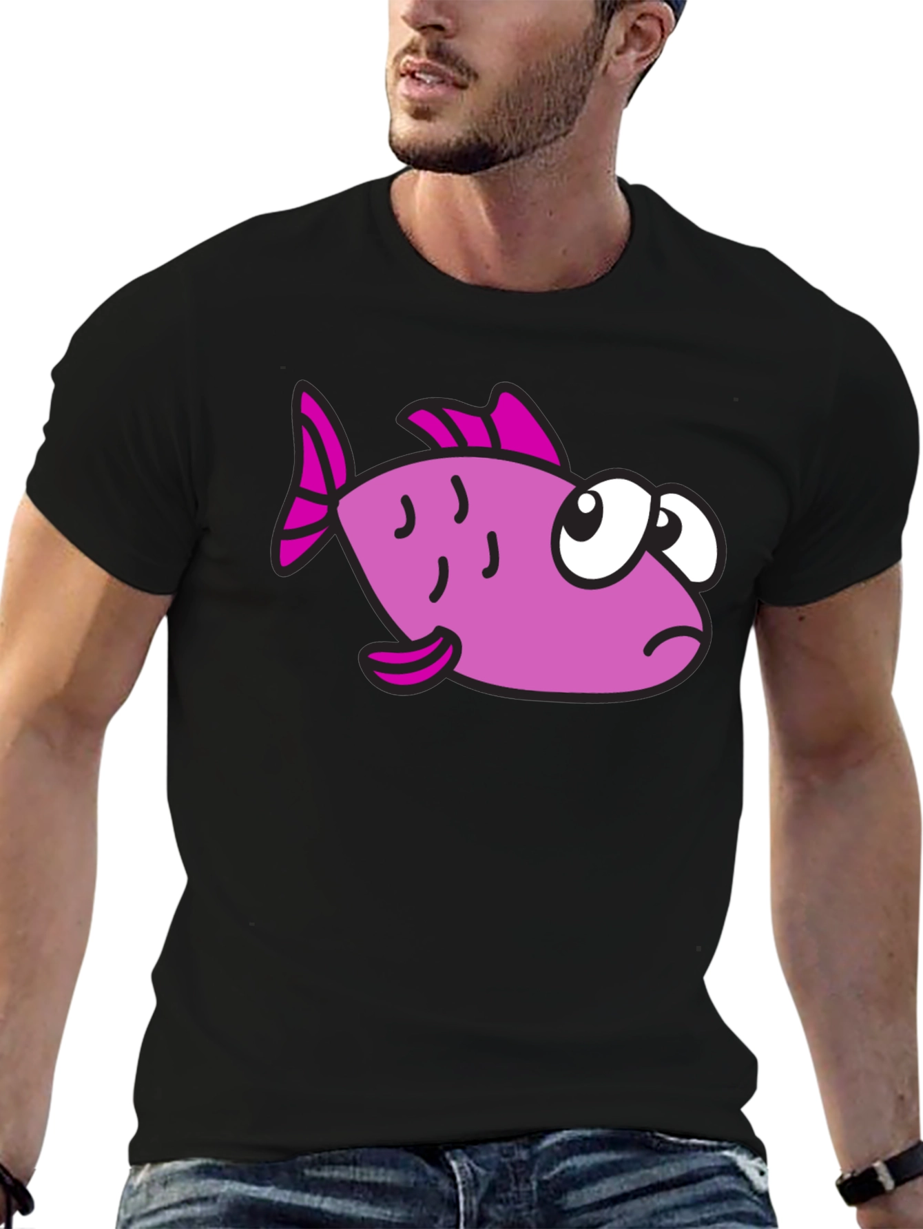 Funny Cartoon Fish Black T-Shirt