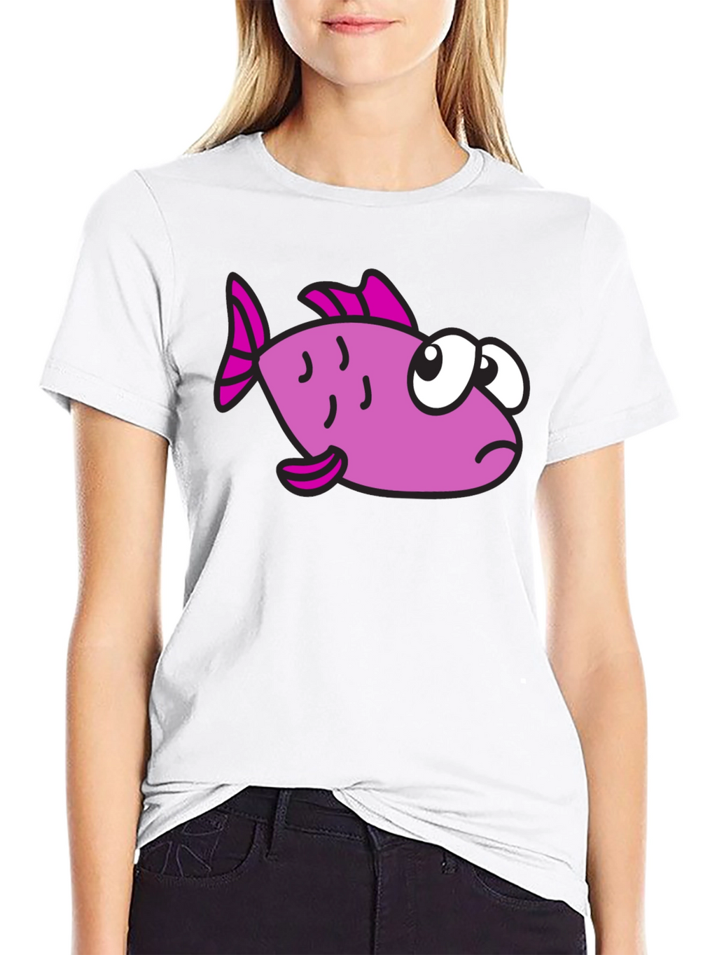 Funny Cartoon Fish Black T-Shirt
