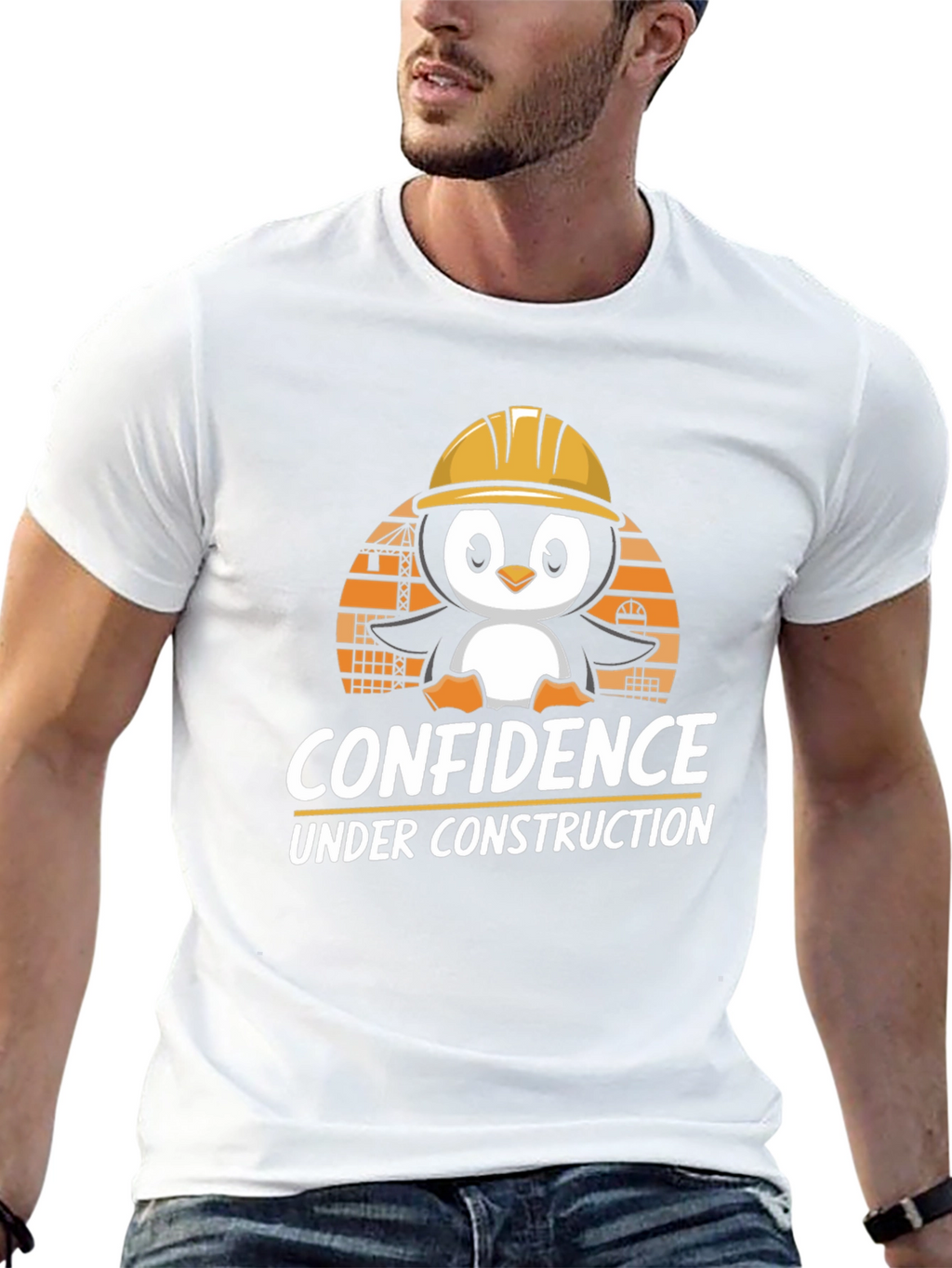Confidence Under Construction T-Shirt: Penguin Builder Design
