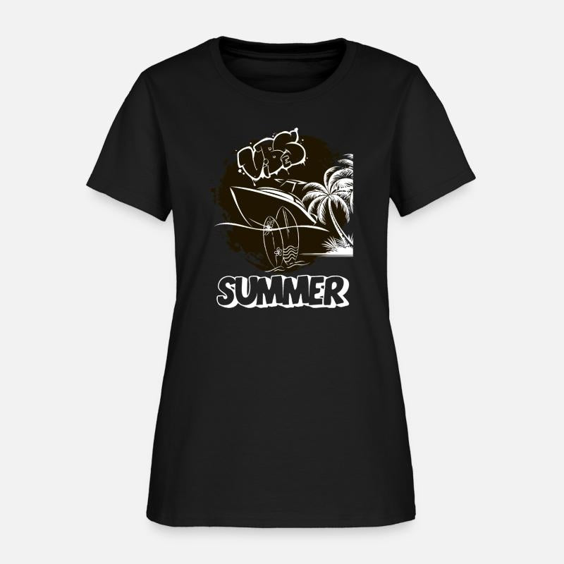 Tropical Vibes Graffiti Boat T-Shirt Summer Beach