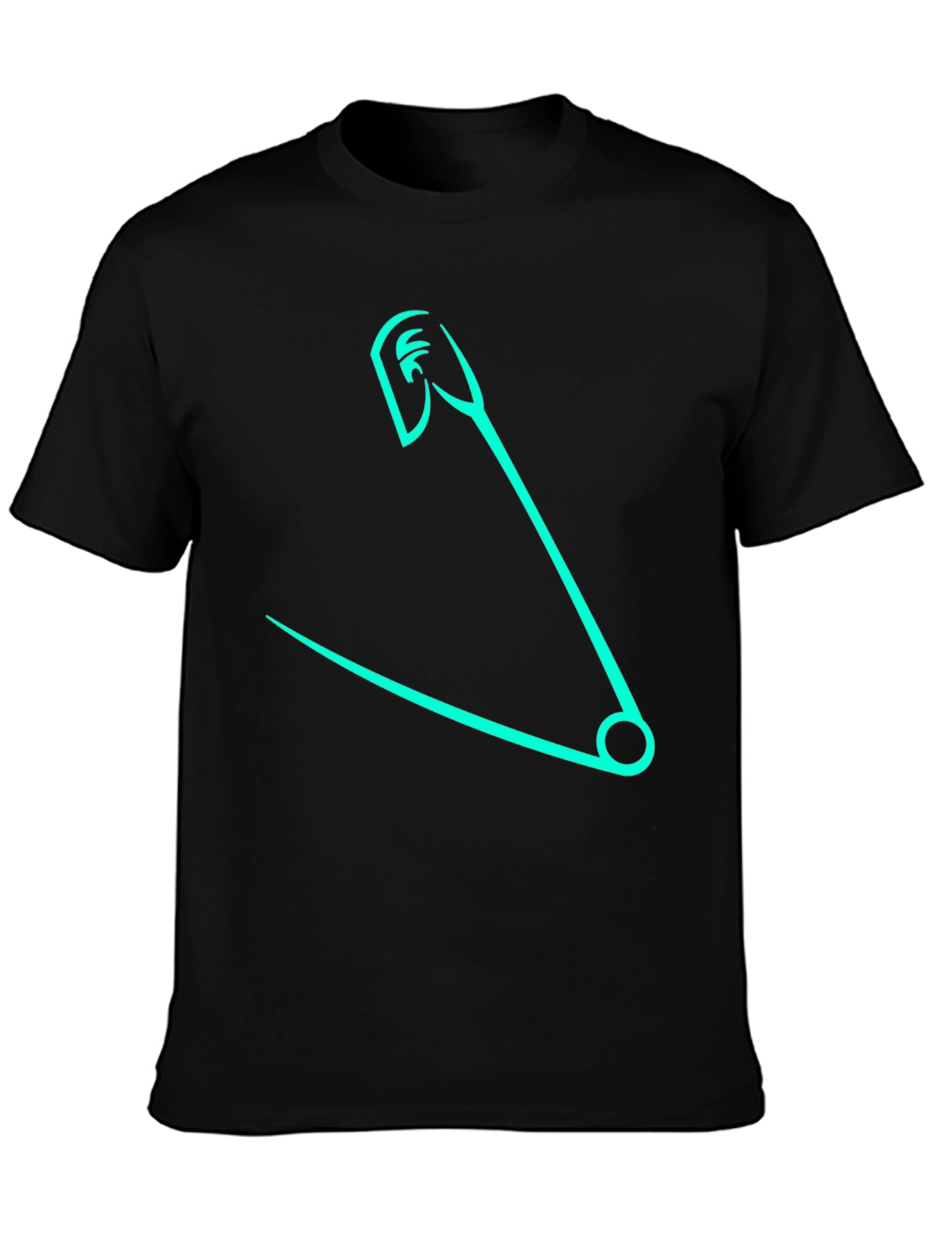 Minimalist Safety Pin Graphic Tee - Black Cotton Blend