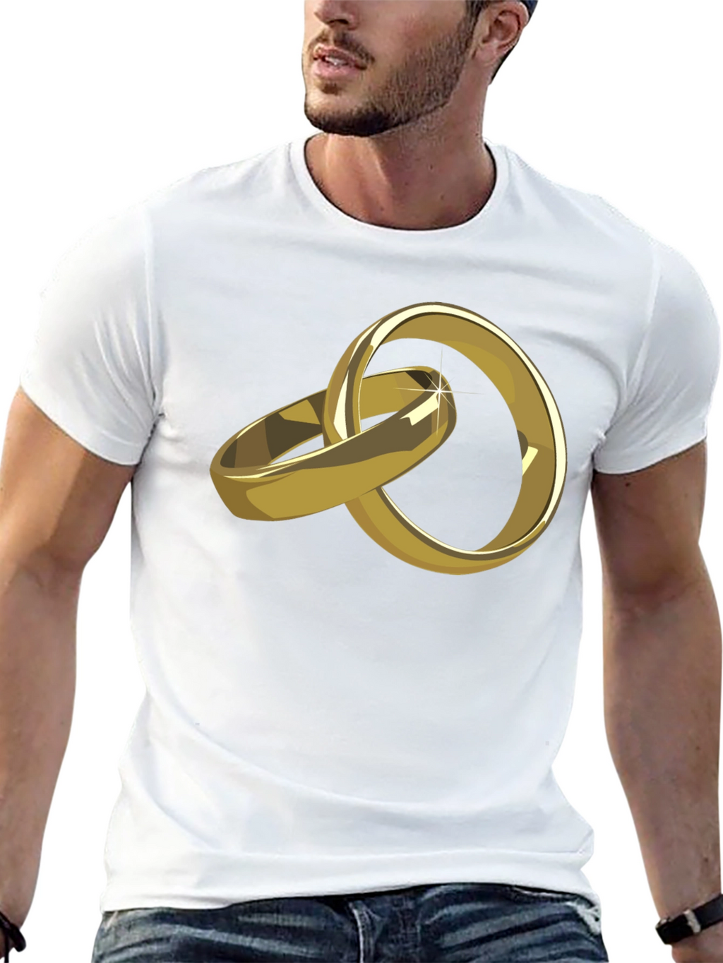 Gold Wedding Rings Graphic Tee - Stylish Black T-Shirt