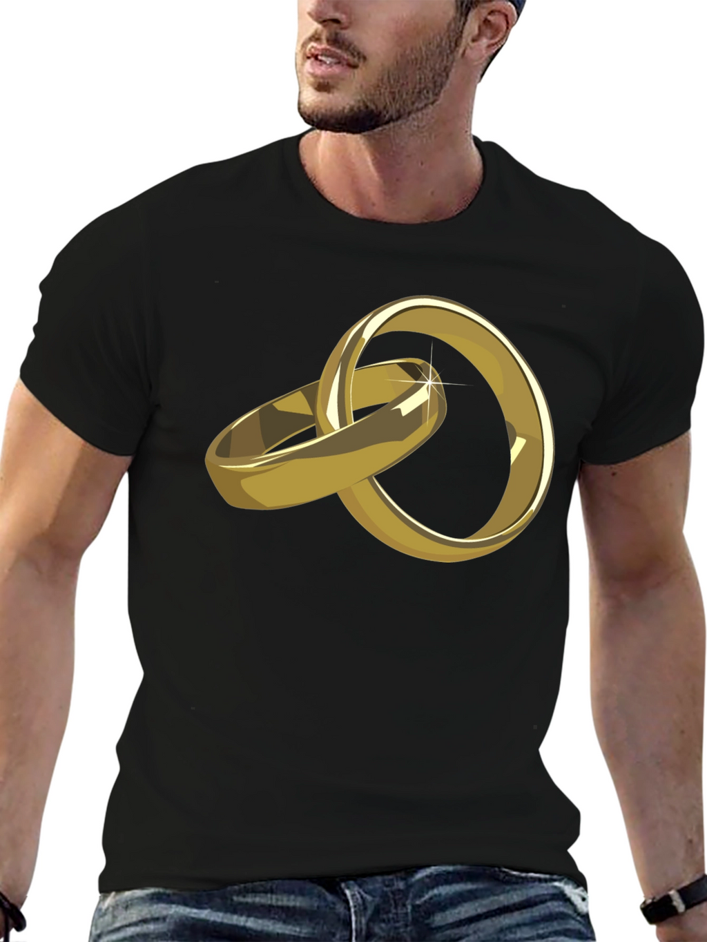 Gold Wedding Rings Graphic Tee - Stylish Black T-Shirt