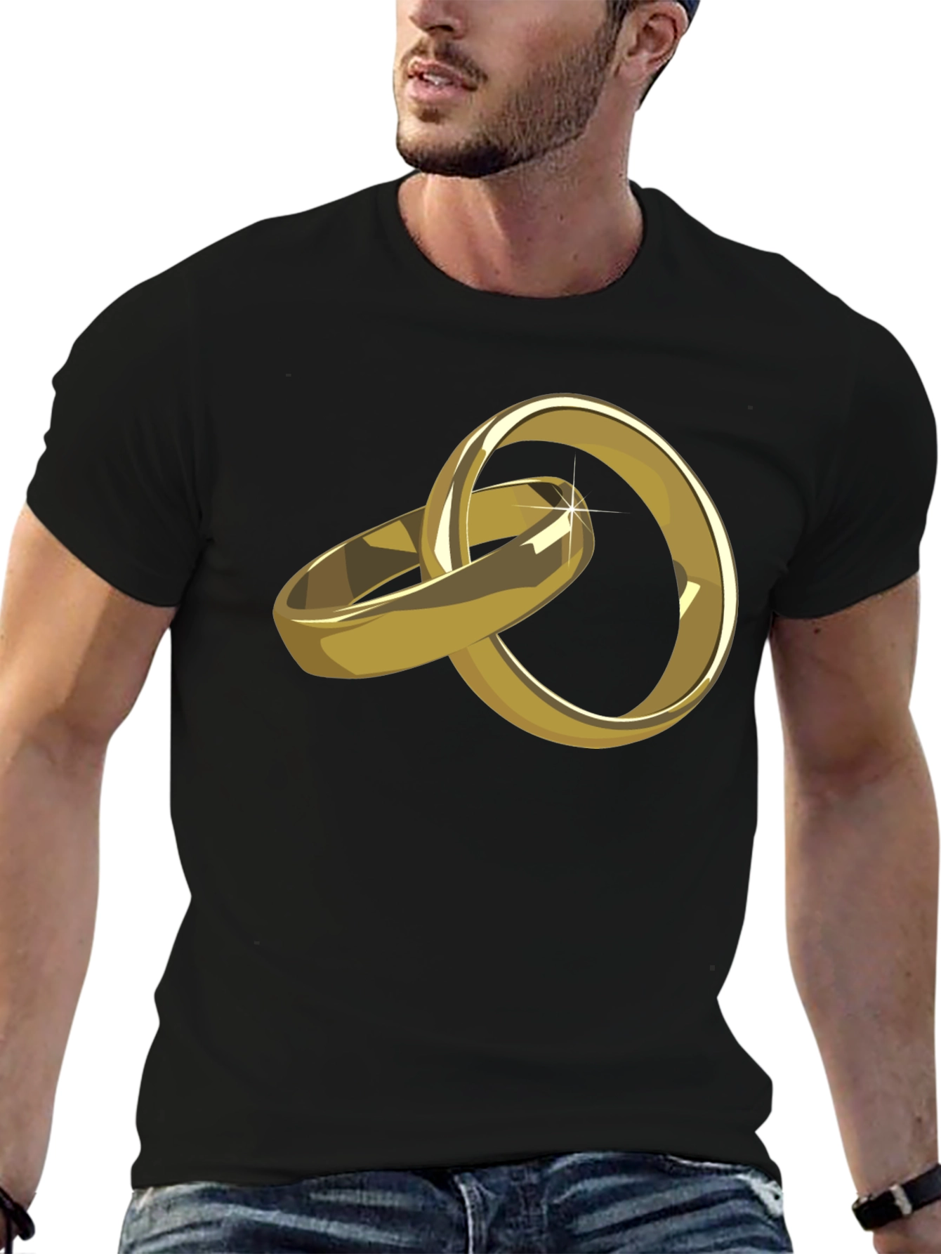 Gold Wedding Rings Graphic Tee - Stylish Black T-Shirt