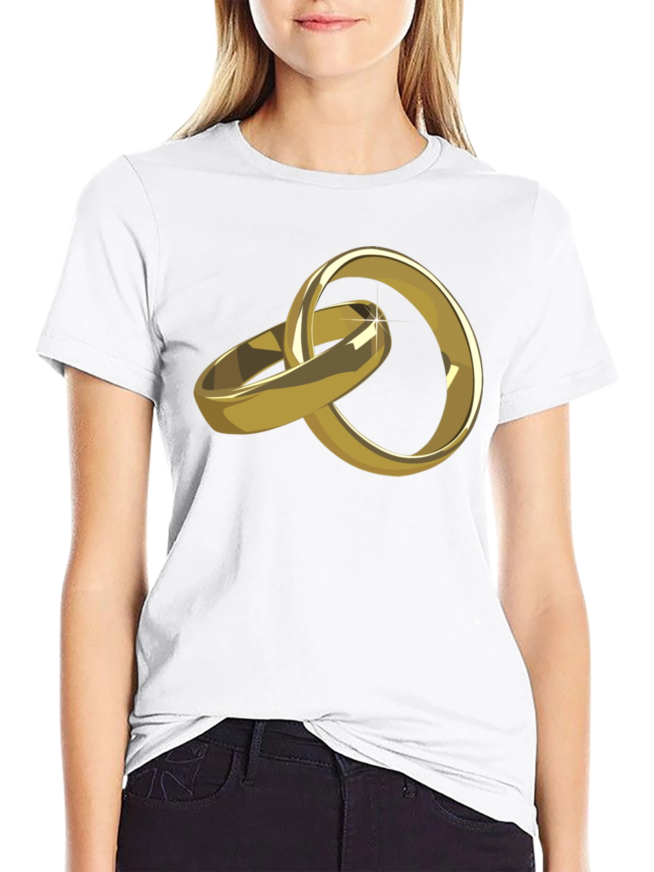 Gold Wedding Rings Graphic Tee - Stylish Black T-Shirt