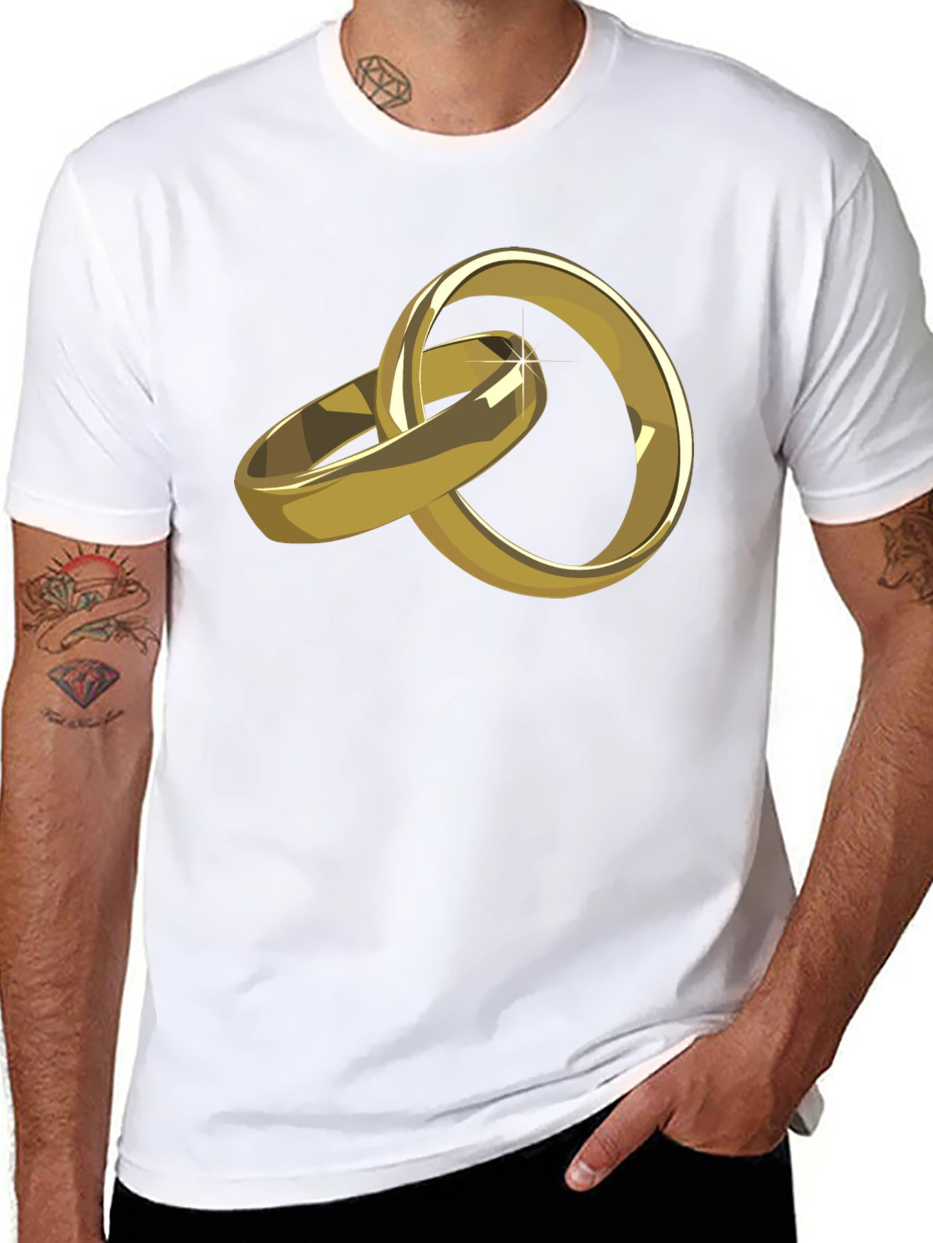 Gold Wedding Rings Graphic Tee - Stylish Black T-Shirt