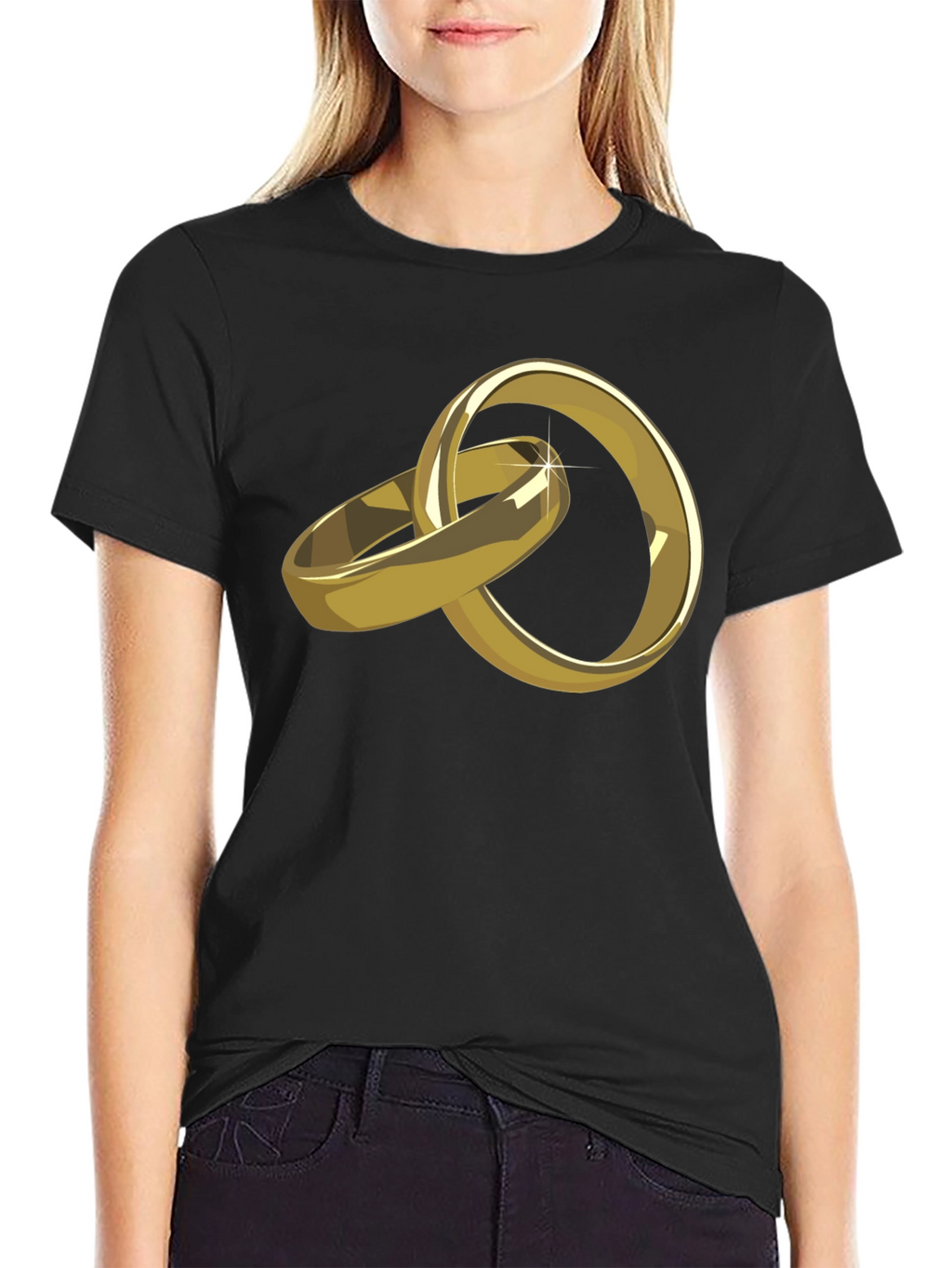 Gold Wedding Rings Graphic Tee - Stylish Black T-Shirt