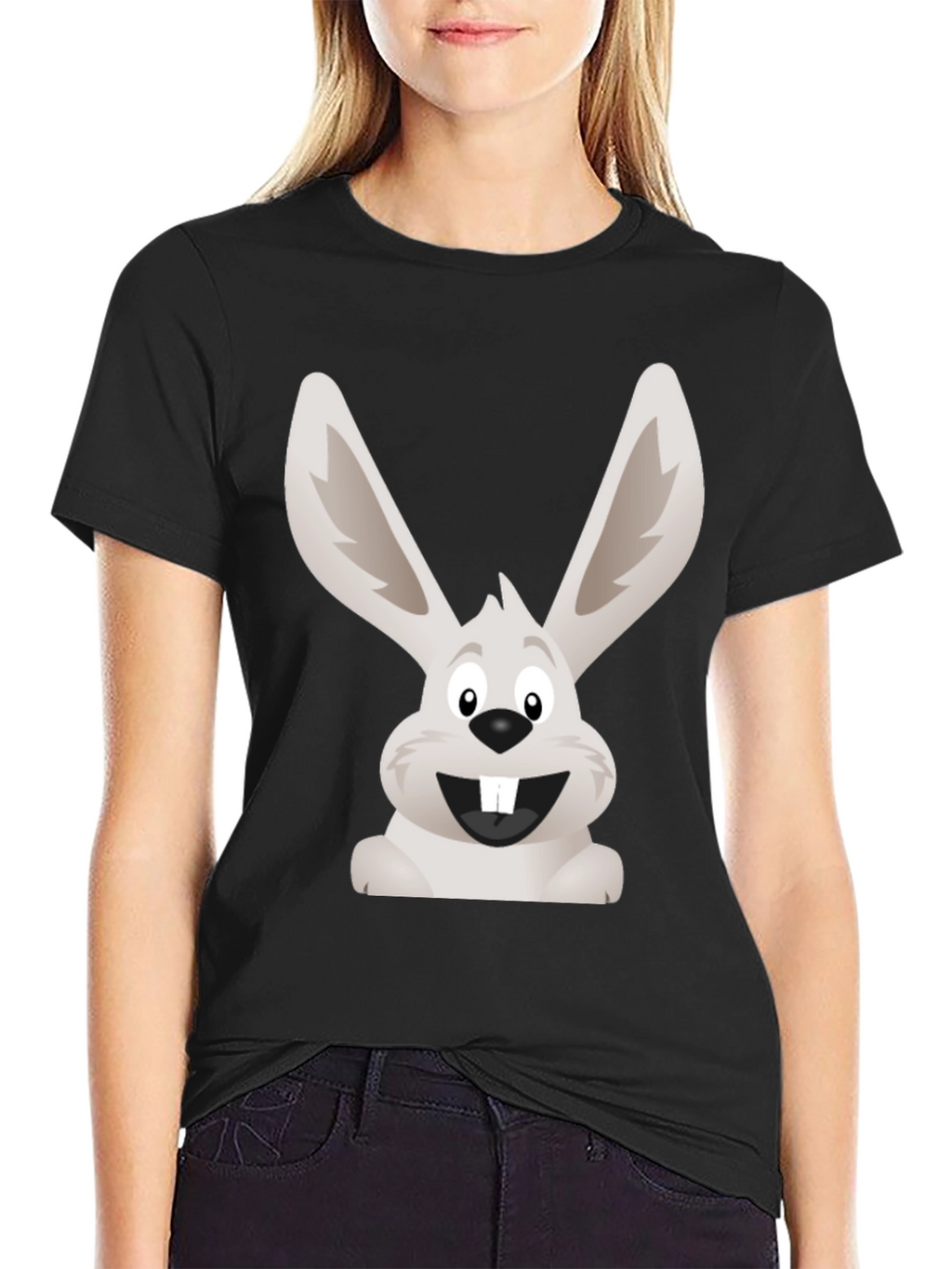 Funny Bunny Graphic Tee - Black Cotton T-Shirt