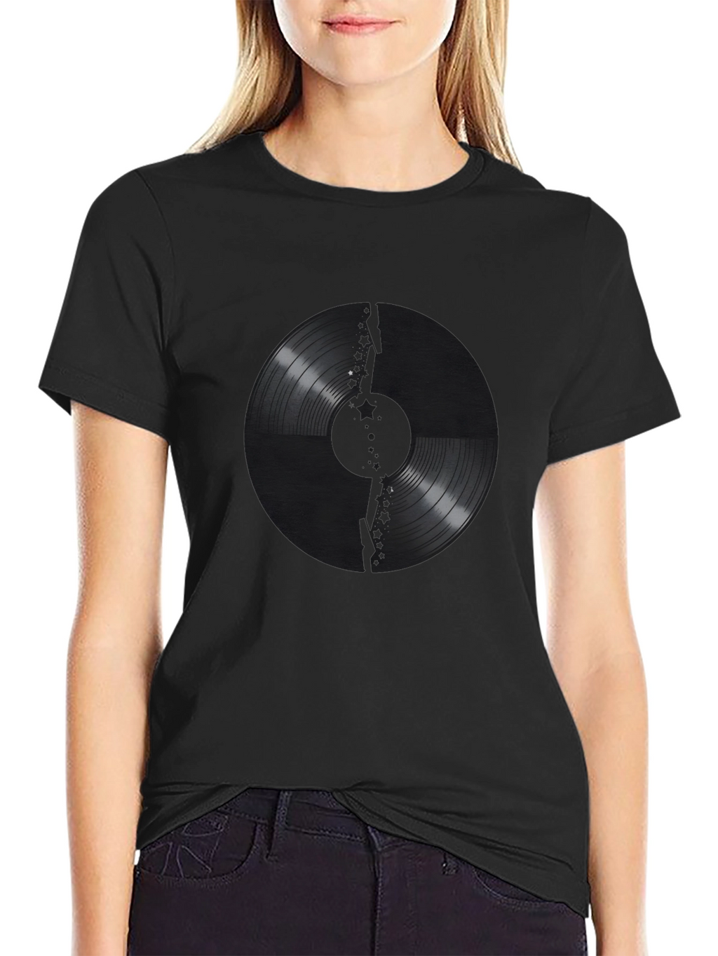 Vinyl Record Graphic Print Black T-Shirt