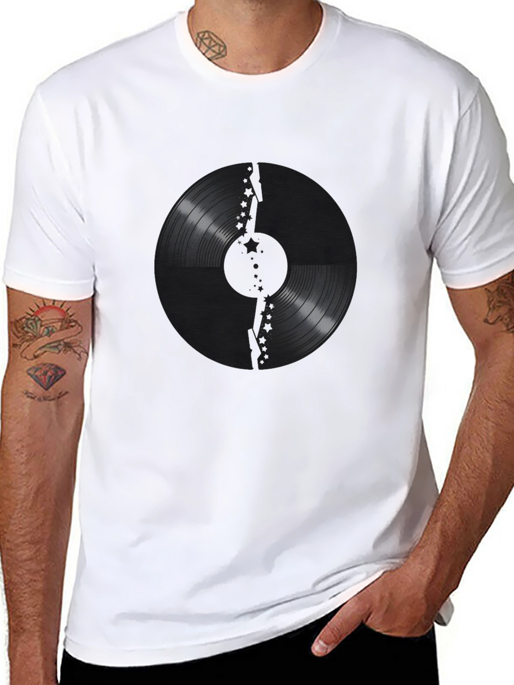 Vinyl Record Graphic Print Black T-Shirt
