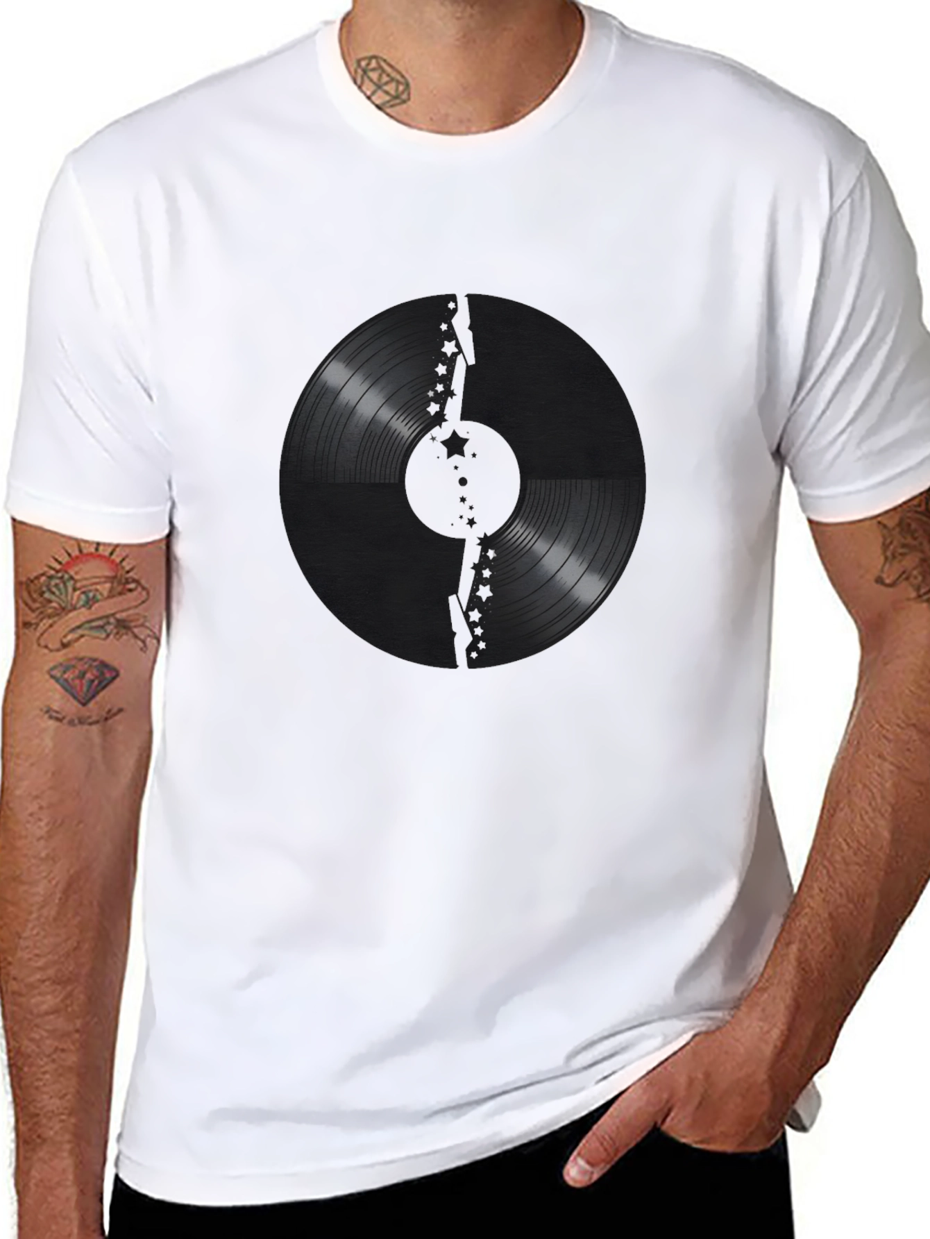 Vinyl Record Graphic Print Black T-Shirt