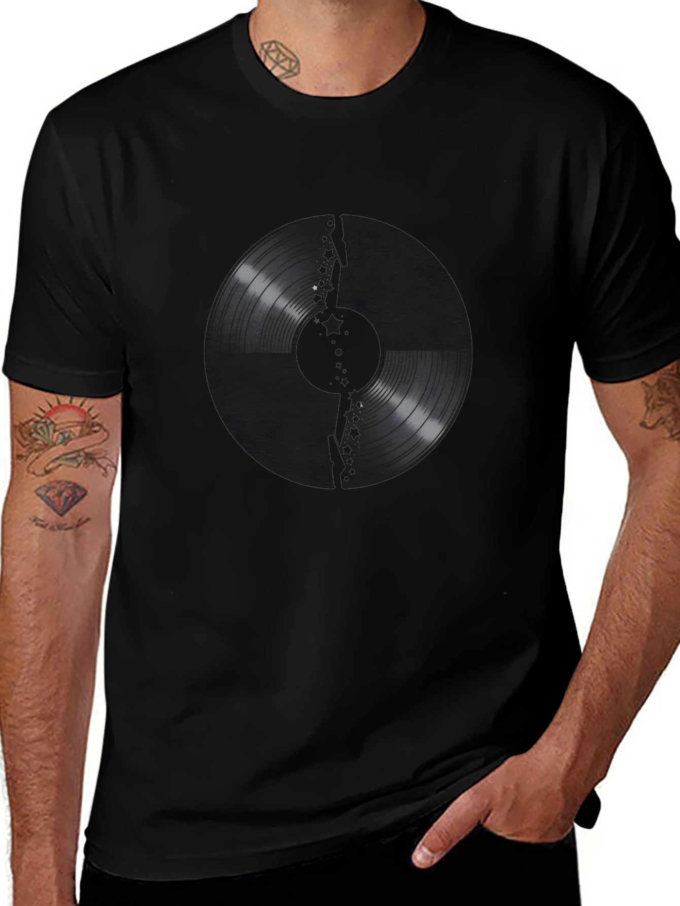 Vinyl Record Graphic Print Black T-Shirt