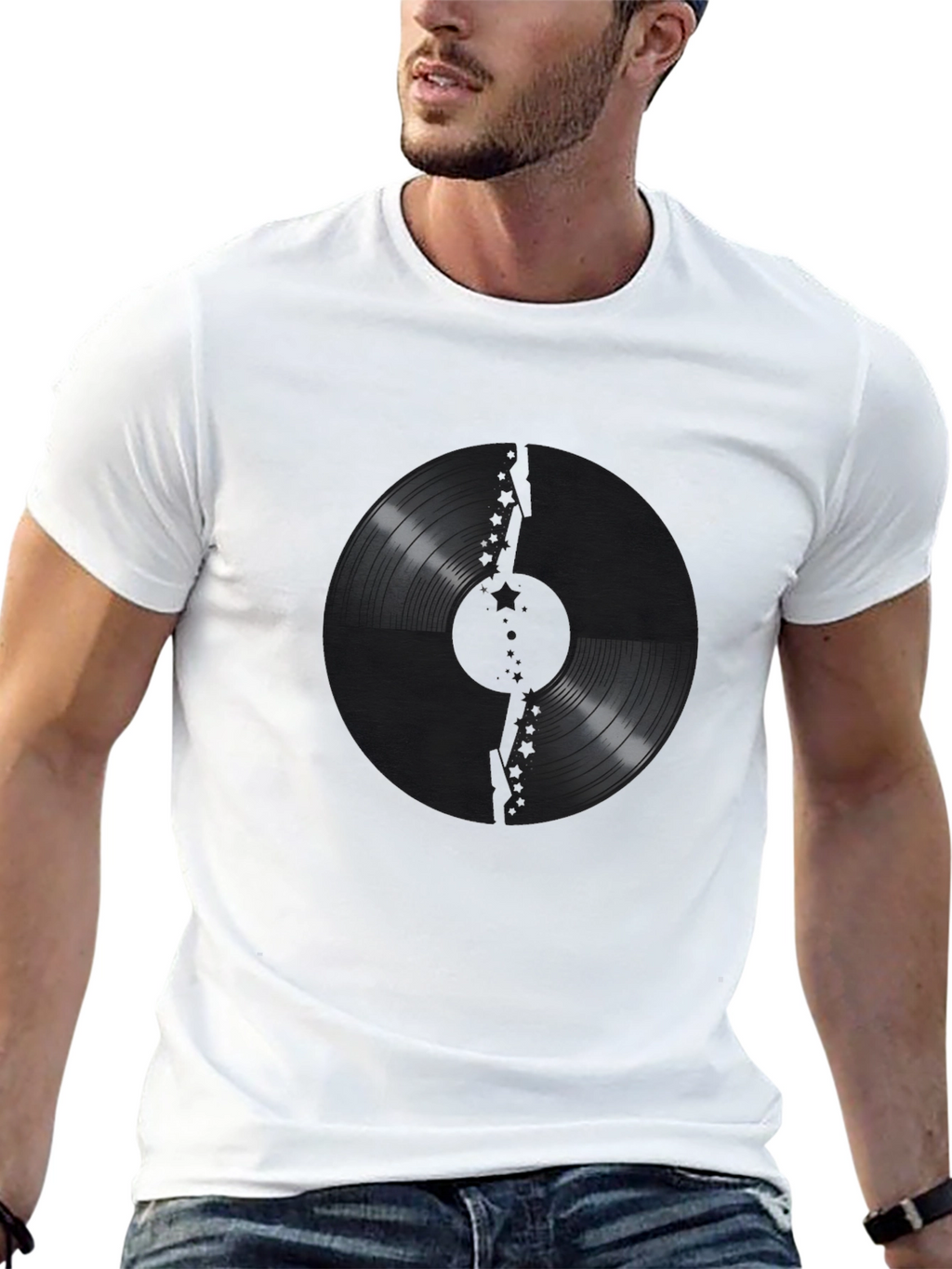 Vinyl Record Graphic Print Black T-Shirt