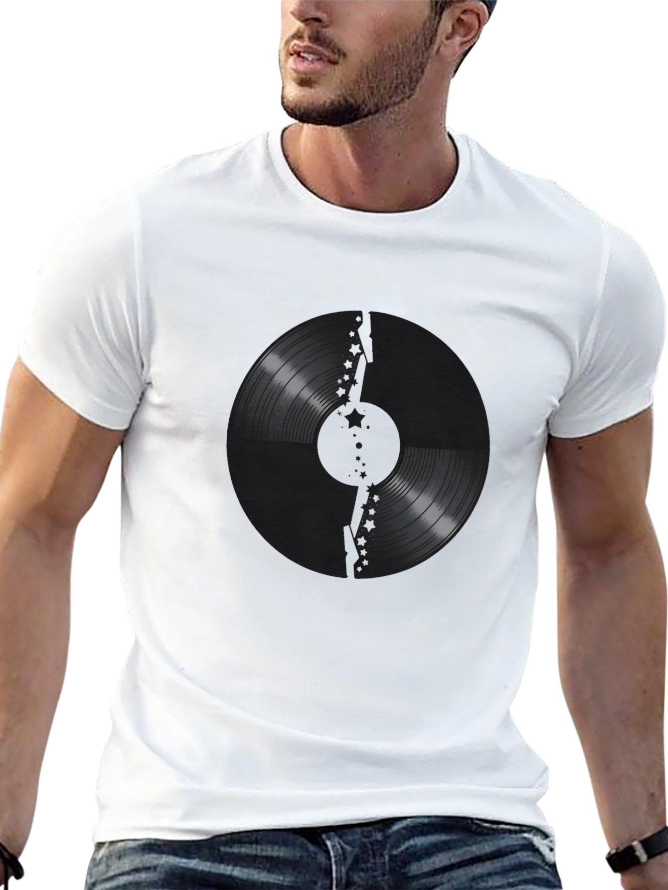 Vinyl Record Graphic Print Black T-Shirt