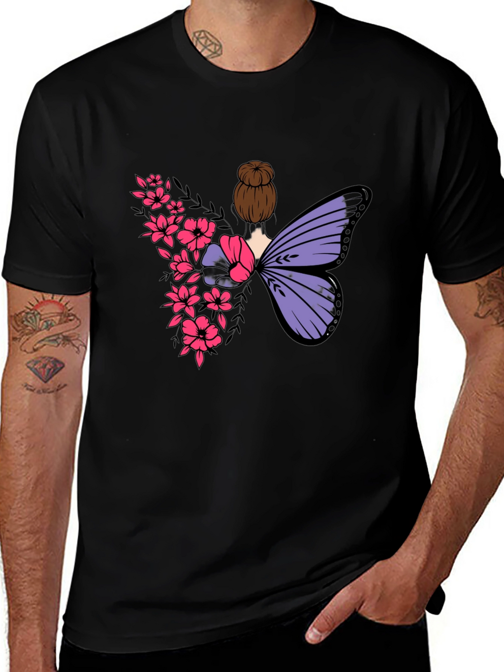 Butterfly Floral Graphic Tee - Mens Black T-Shirt