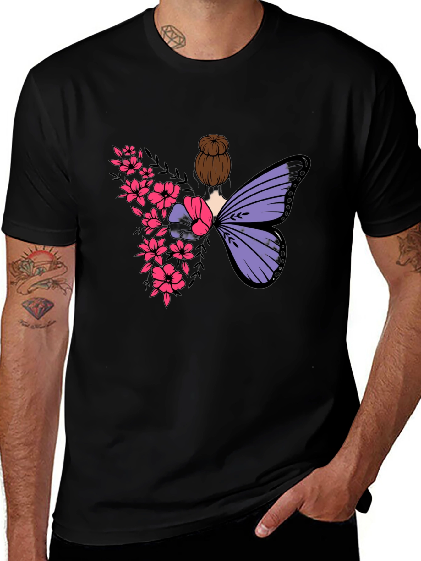 Butterfly Floral Graphic Tee - Mens Black T-Shirt