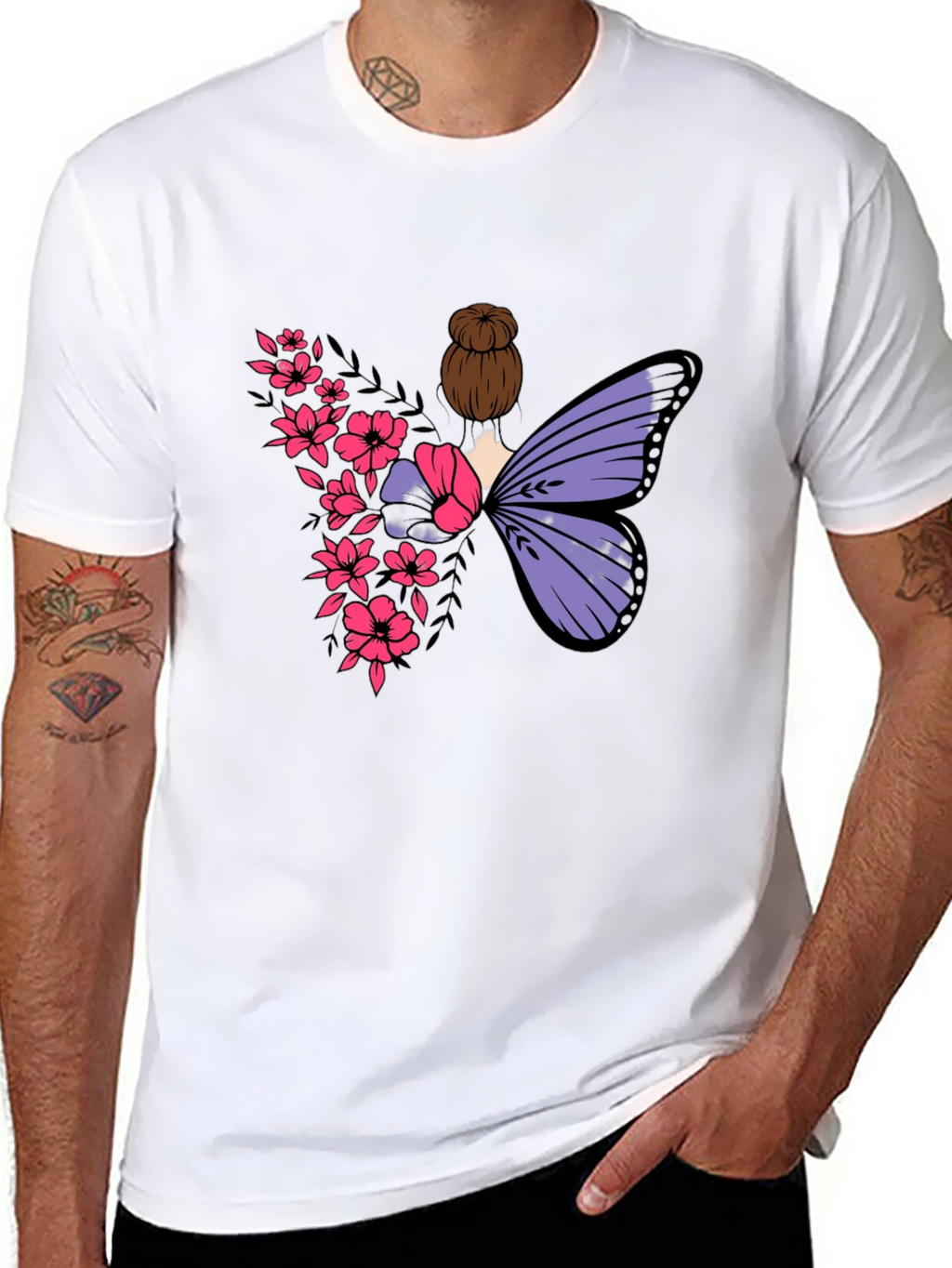 Butterfly Floral Graphic Tee - Mens Black T-Shirt