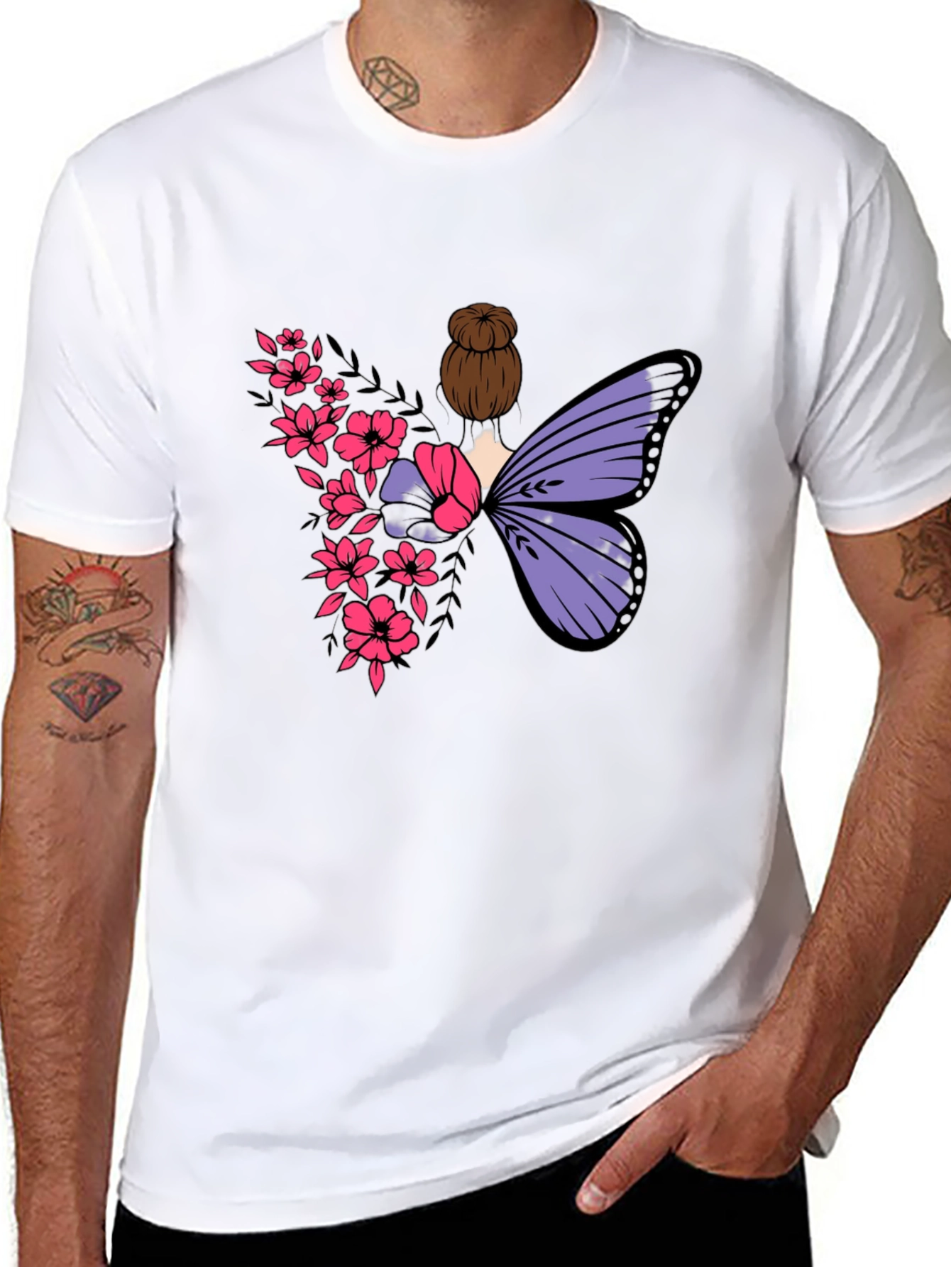 Butterfly Floral Graphic Tee - Mens Black T-Shirt