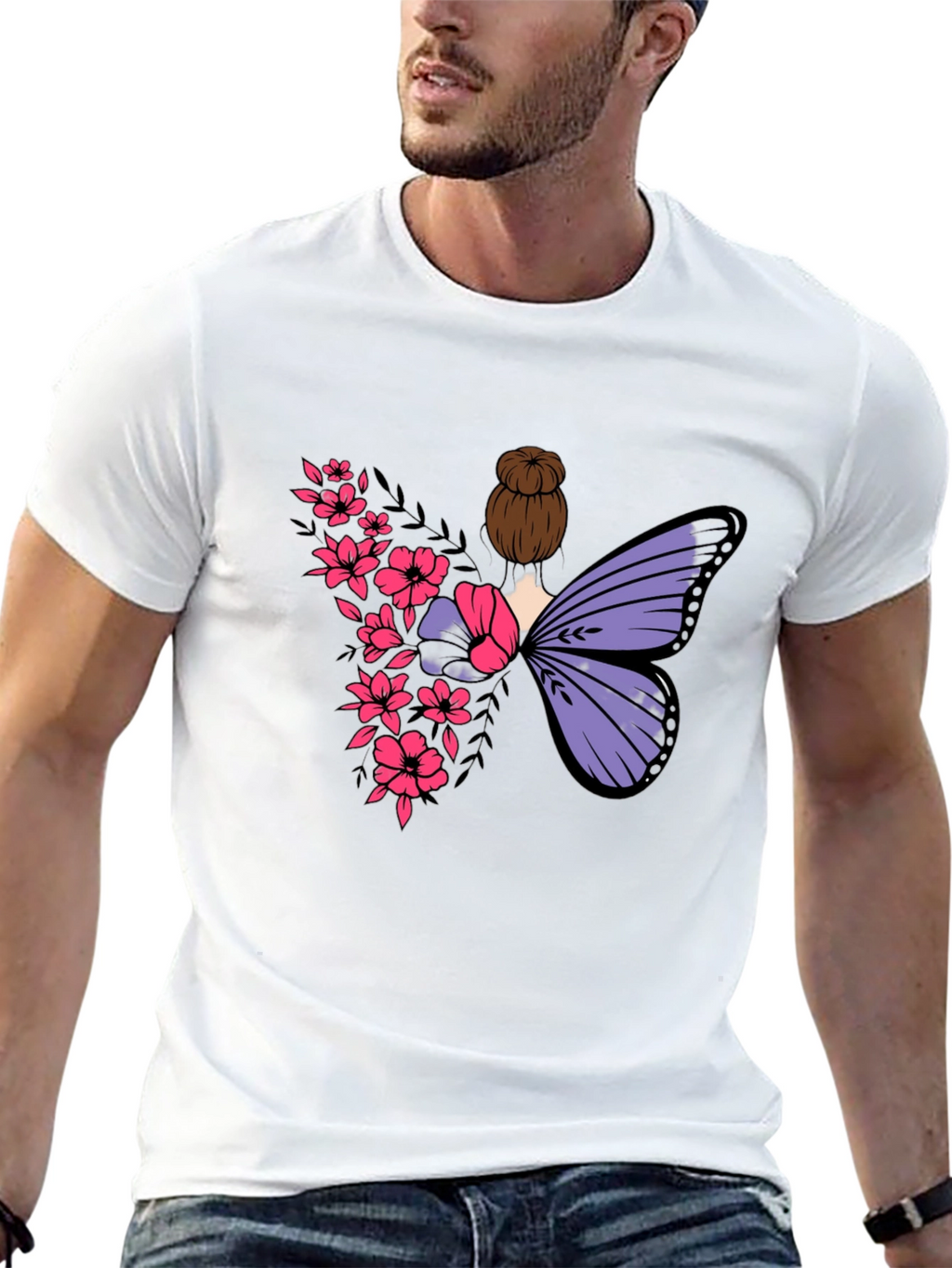 Butterfly Floral Graphic Tee - Mens Black T-Shirt