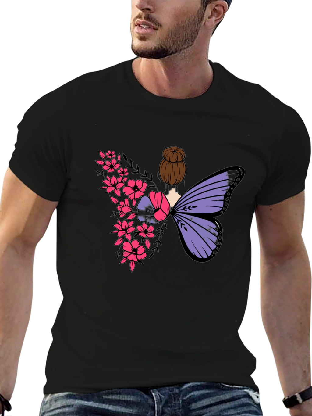 Butterfly Floral Graphic Tee - Mens Black T-Shirt