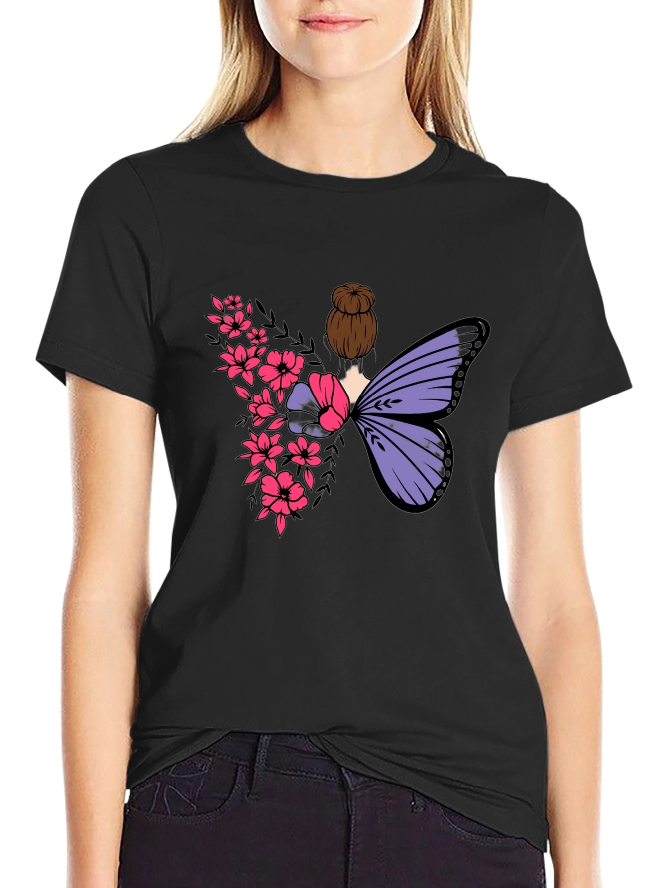 Butterfly Floral Graphic Tee - Mens Black T-Shirt