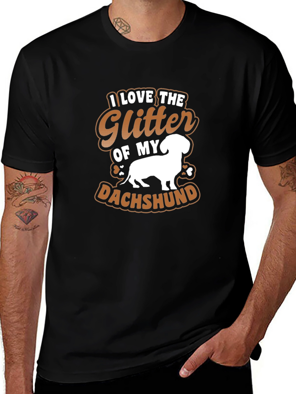 I Love the Glitter of My Dachshund Black T-Shirt