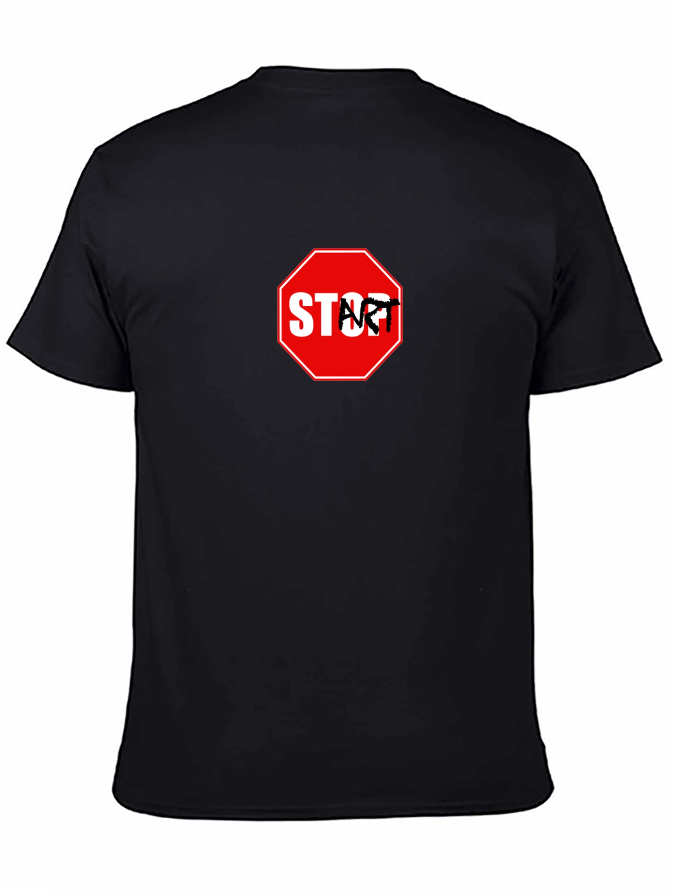 Start Graphic Tee - Black Cotton Crew Neck Casual Style