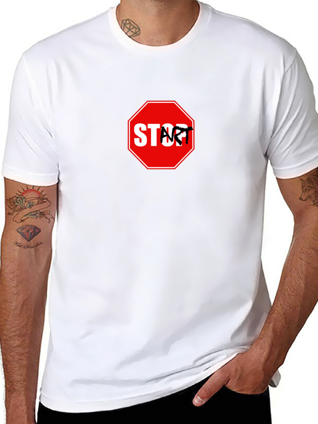 Start Graphic Tee - Black Cotton Crew Neck Casual Style