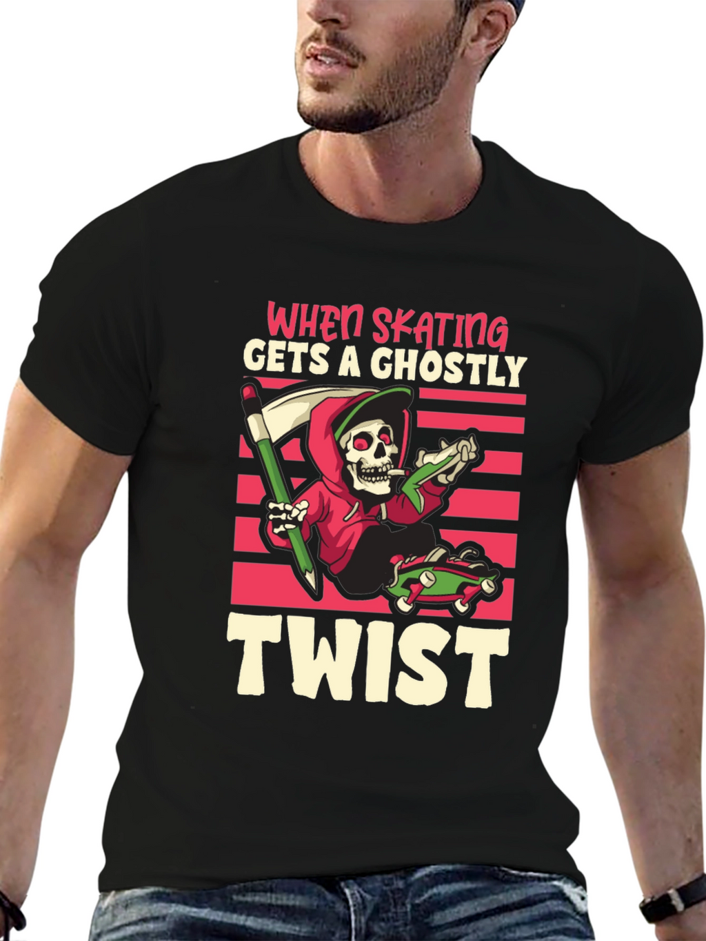 Skateboarding Grim Reaper T-Shirt: Ghostly Twist