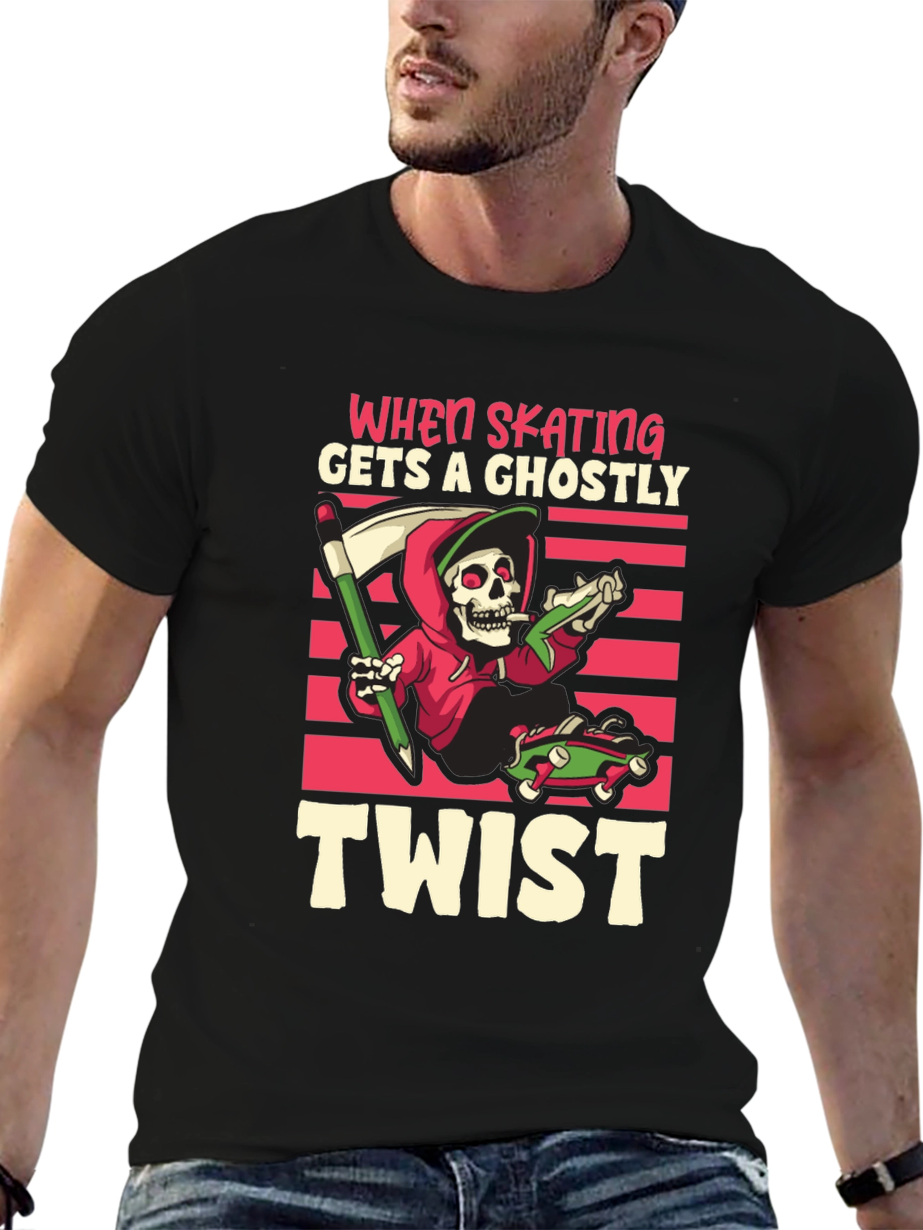 Skateboarding Grim Reaper T-Shirt: Ghostly Twist