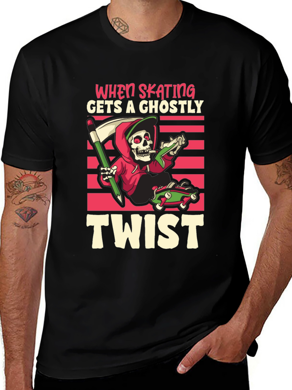 Skateboarding Grim Reaper T-Shirt: Ghostly Twist