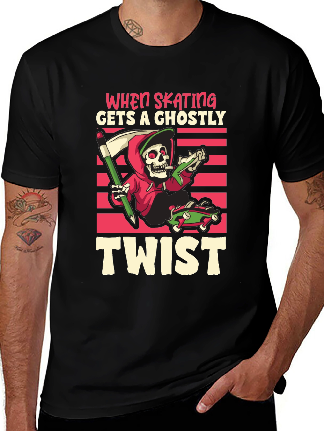 Skateboarding Grim Reaper T-Shirt: Ghostly Twist