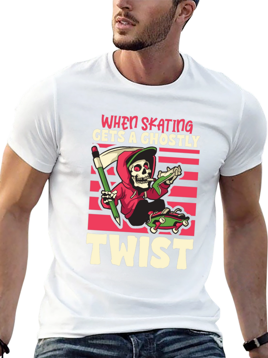 Skateboarding Grim Reaper T-Shirt: Ghostly Twist