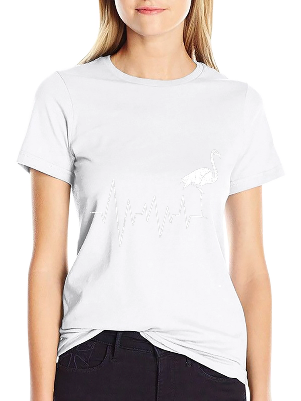 Flamingo Heartbeat Graphic Tee - Black Cotton