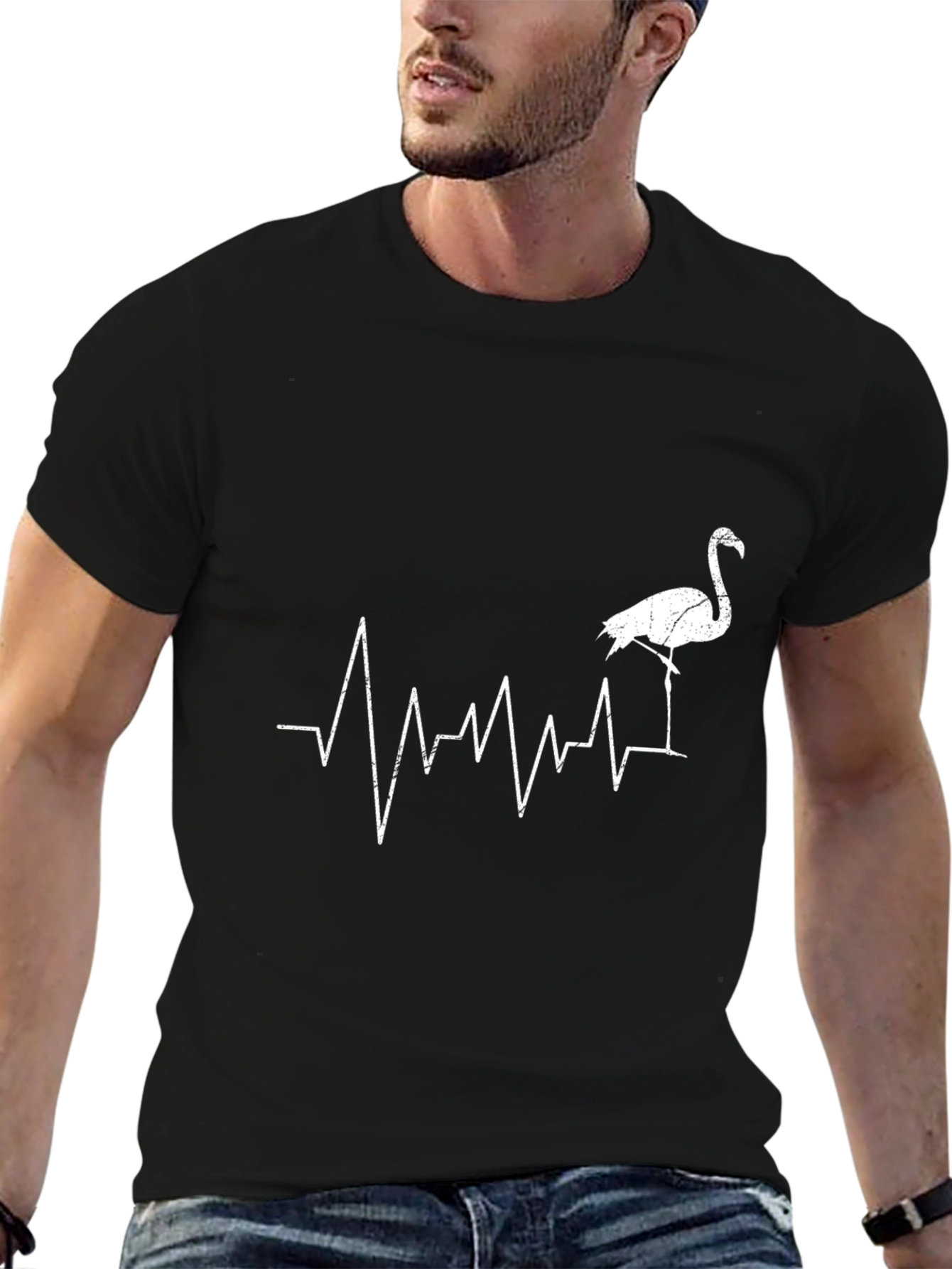 Flamingo Heartbeat Graphic Tee - Black Cotton