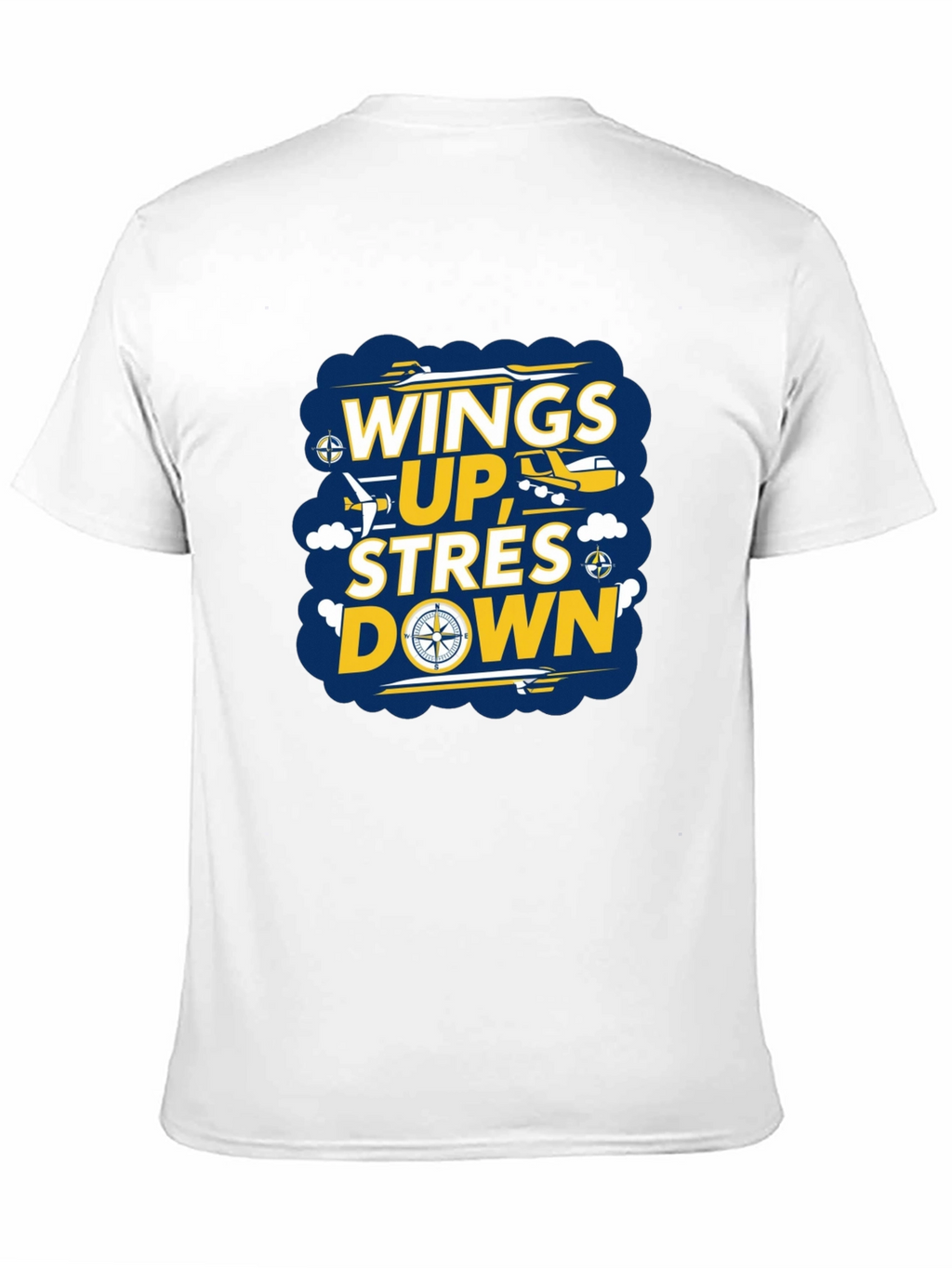 Wings Up Stress Down Graphic T-Shirt - Airplane Design