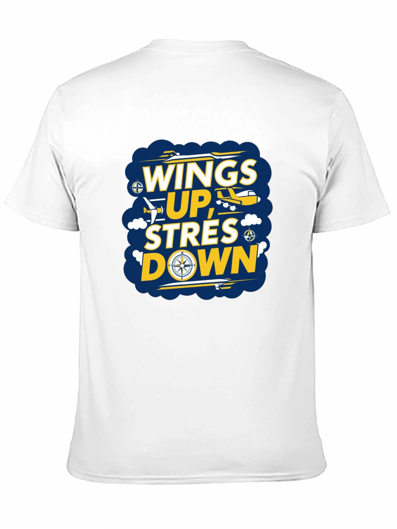 Wings Up Stress Down Graphic T-Shirt - Airplane Design