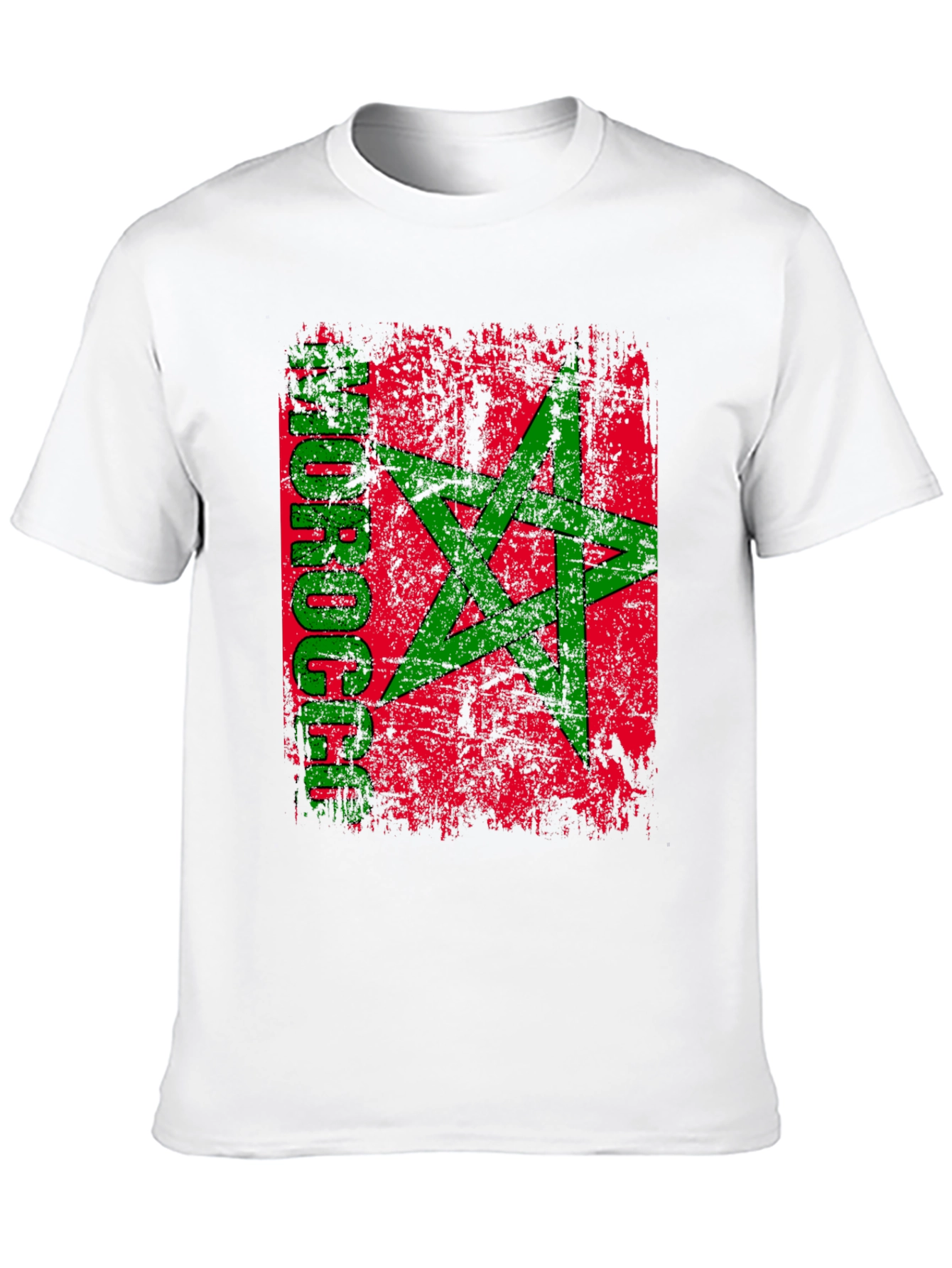 Morocco Flag Distressed Graphic T-Shirt