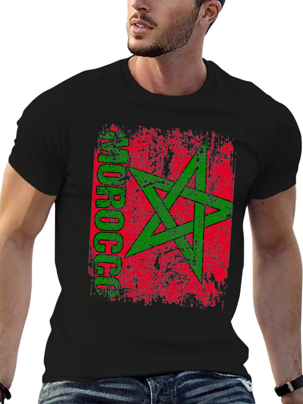 Morocco Flag Distressed Graphic T-Shirt
