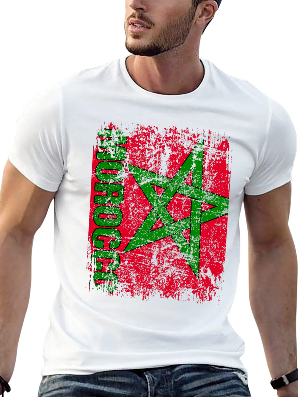 Morocco Flag Distressed Graphic T-Shirt