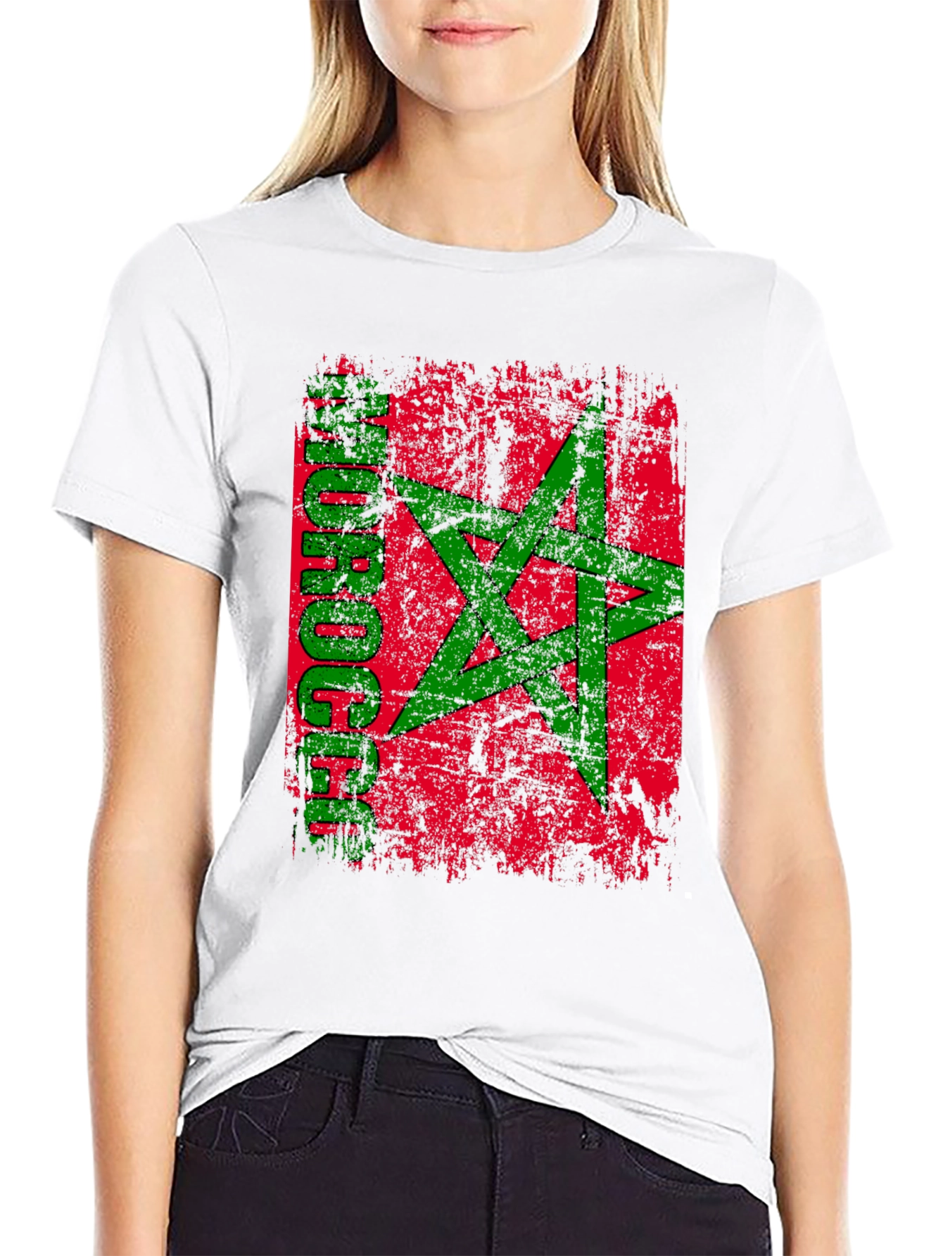 Morocco Flag Distressed Graphic T-Shirt