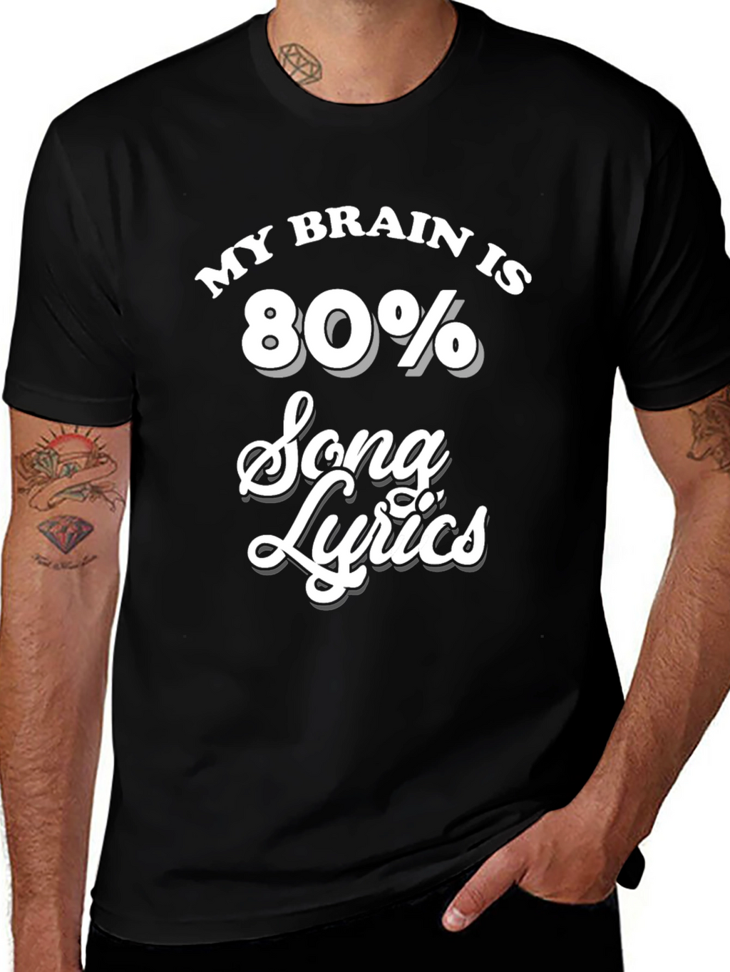 My Brain Is 80% Song Lyrics Black T-Shirt