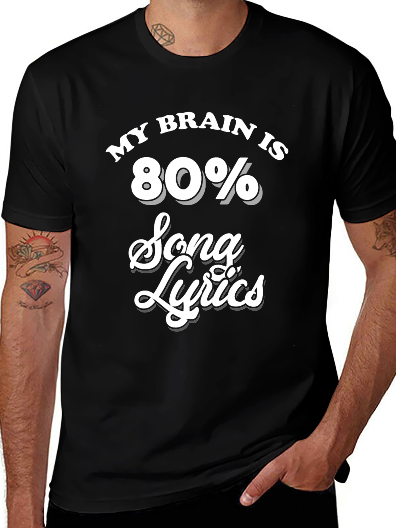 My Brain Is 80% Song Lyrics Black T-Shirt