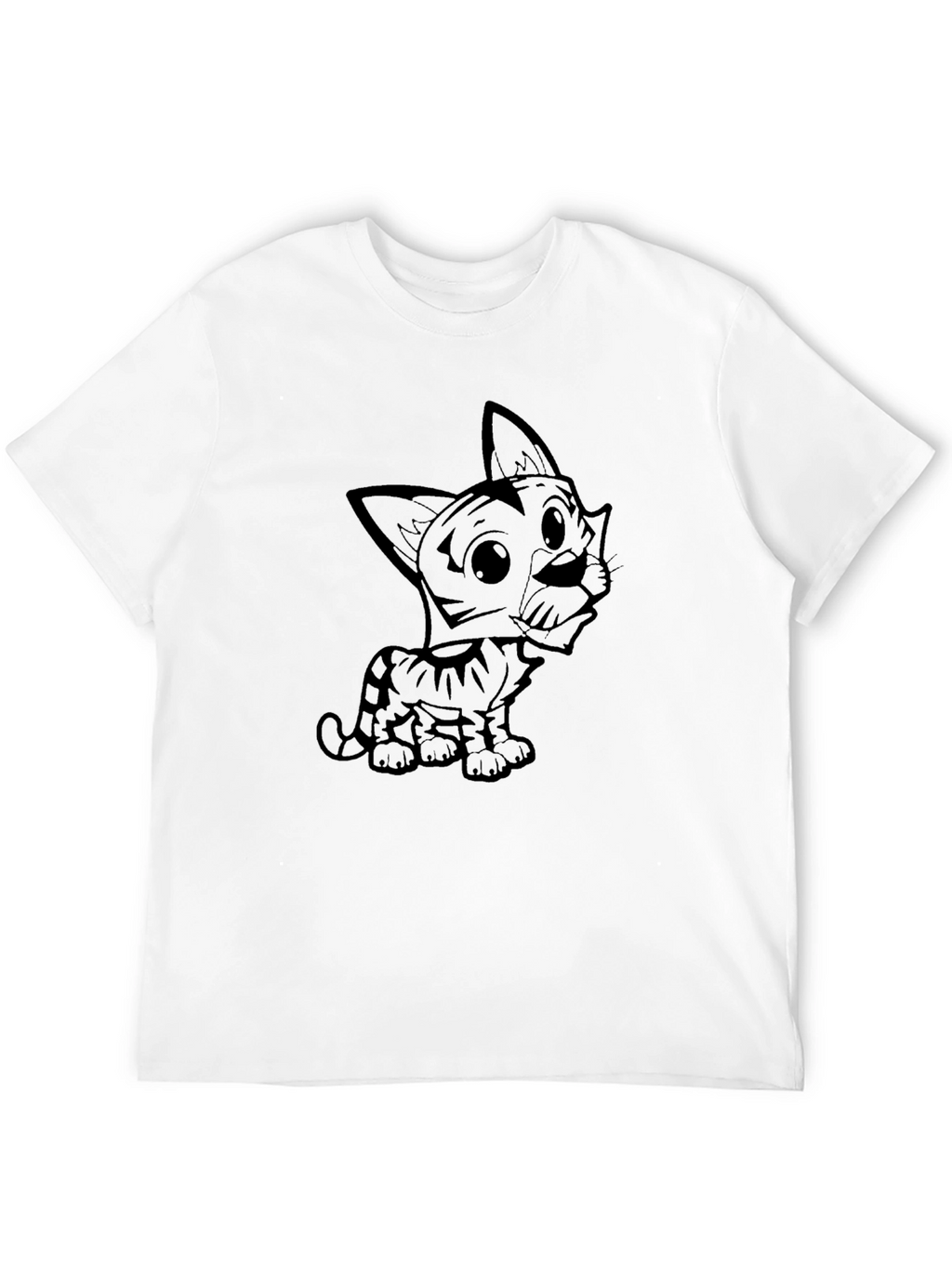Cute Cartoon Cat Graphic Tee - Black
